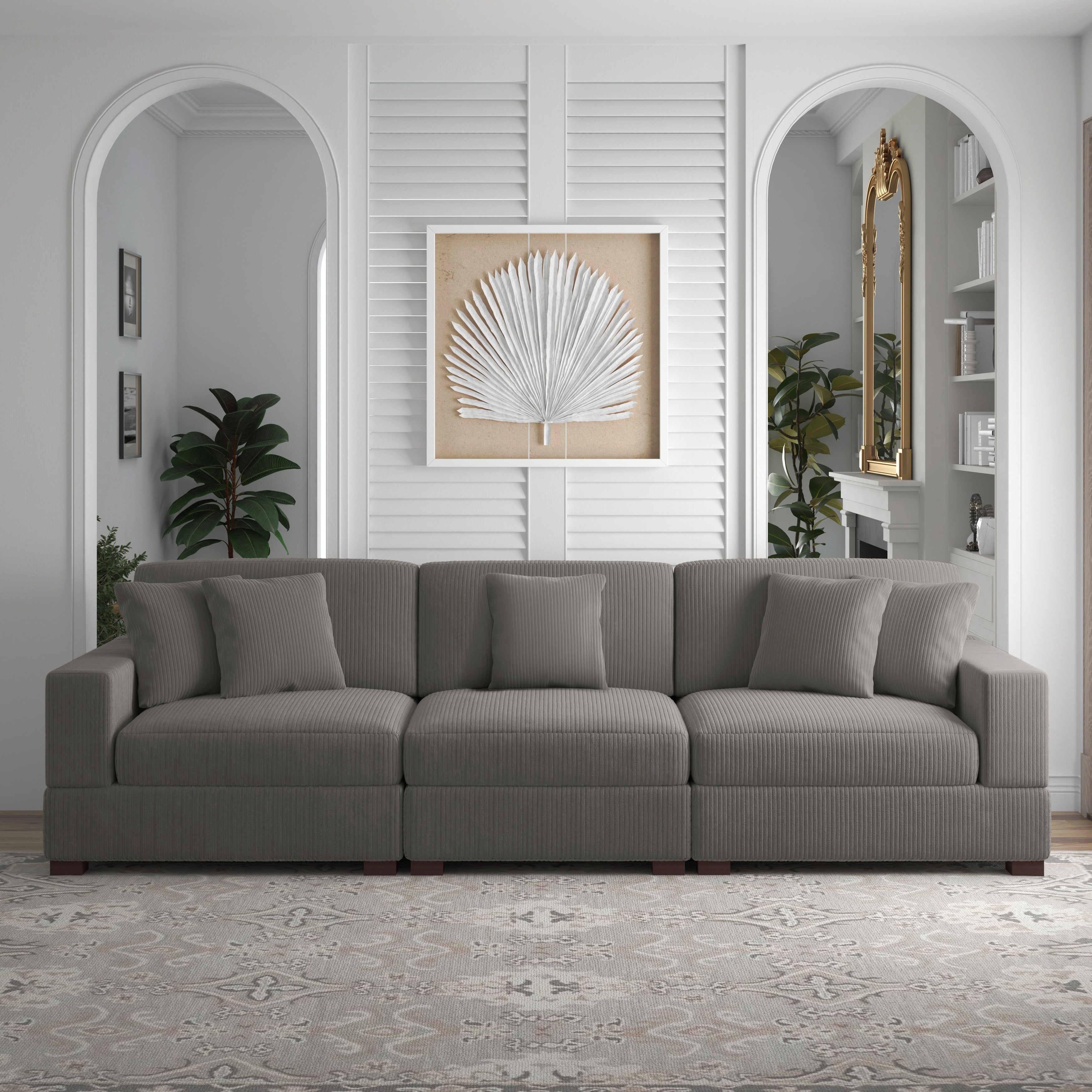 Corduroy Couch Modular Sectional Sofa with Pillows