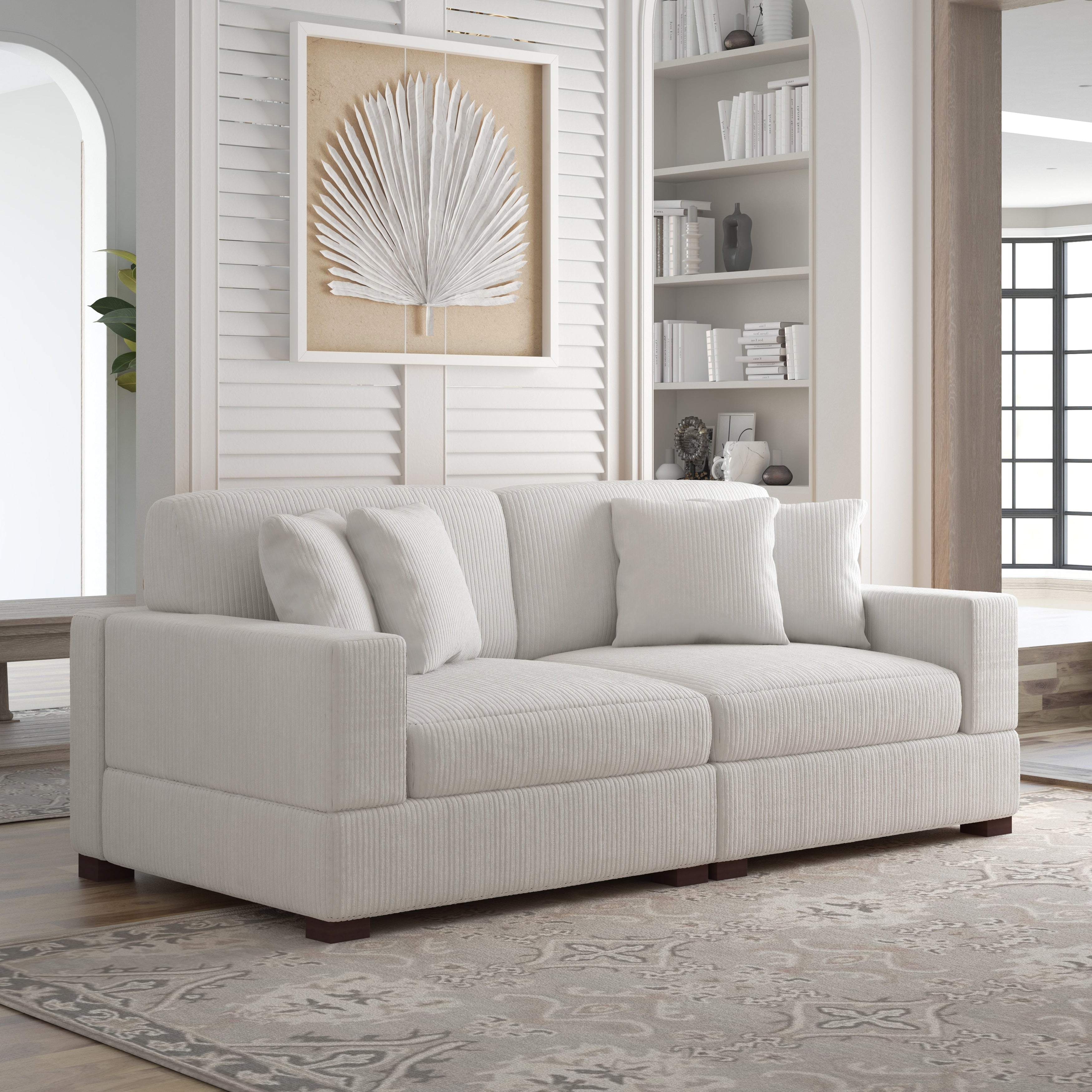 Corduroy Couch Modular Sectional Sofa with Pillows