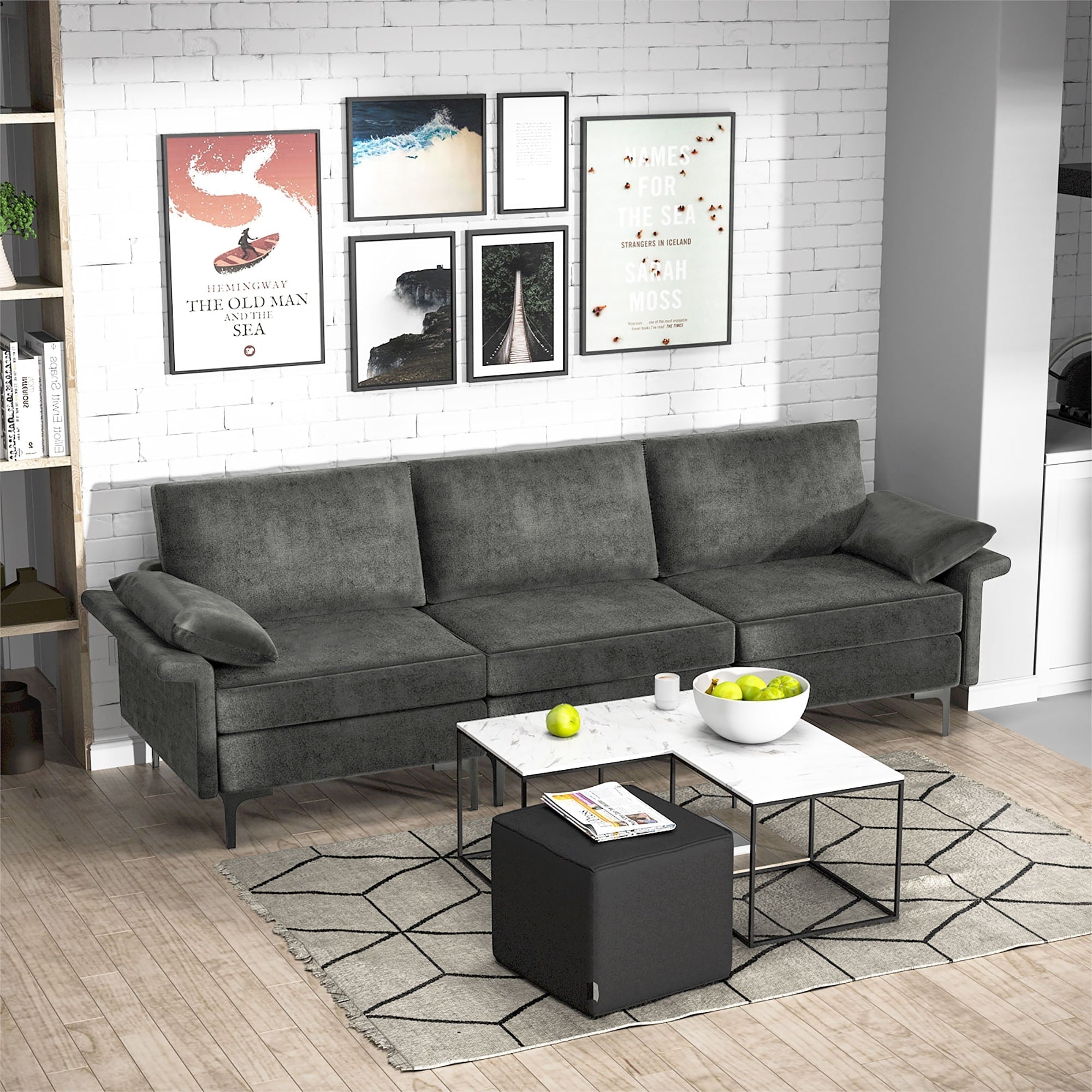 Costway Modern Modular Fabric 3-Seat Sofa Couch Living Room Furniture - See Details