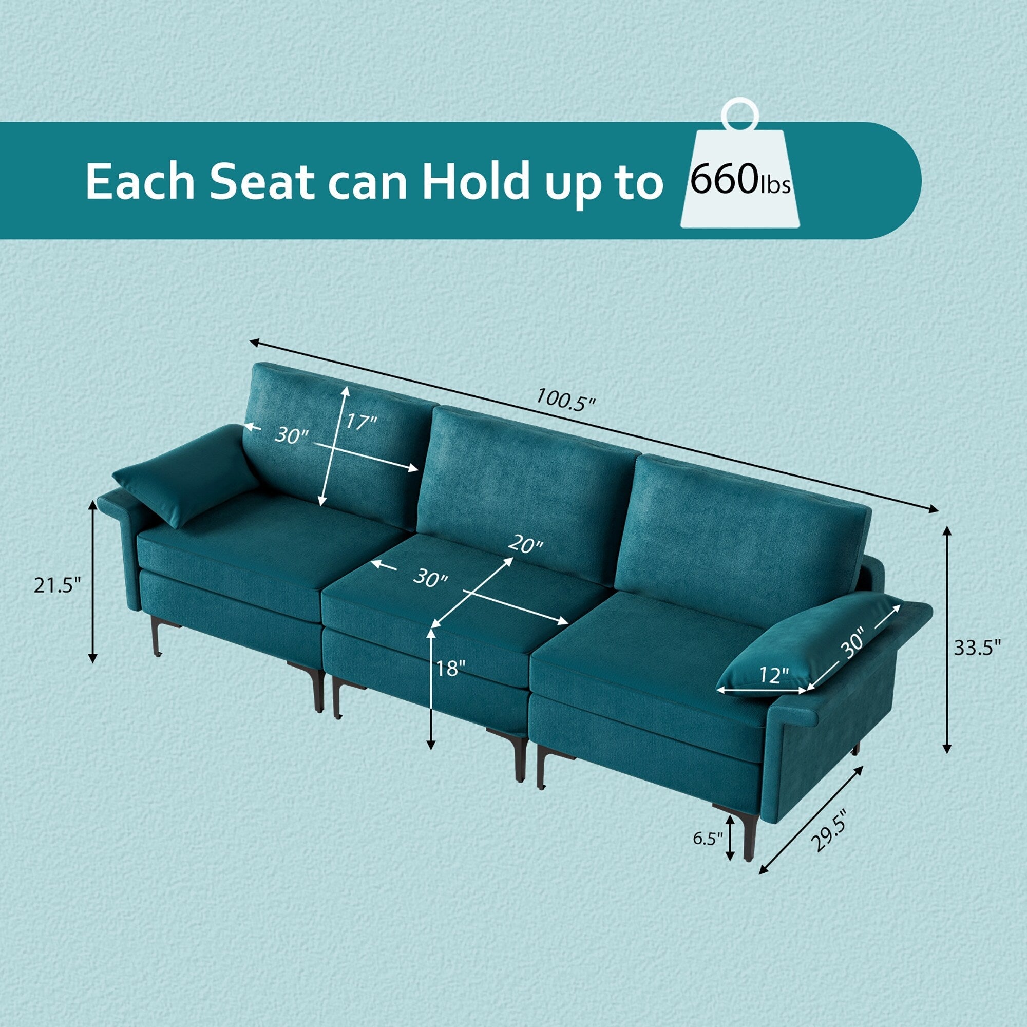 Costway Modern Modular Fabric 3-Seat Sofa Couch Living Room Furniture - See Details