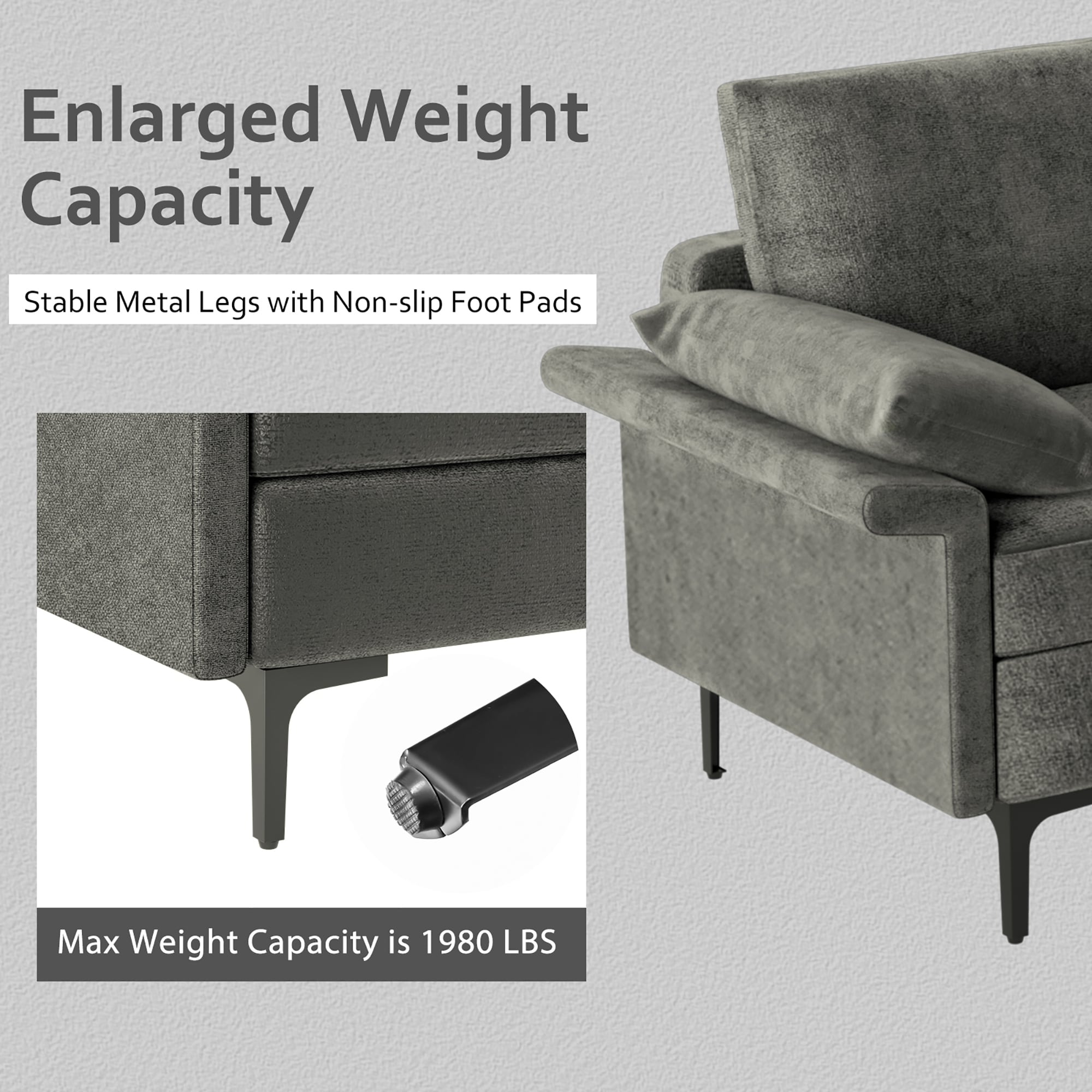 Costway Modern Modular Fabric 3-Seat Sofa Couch Living Room Furniture - See Details