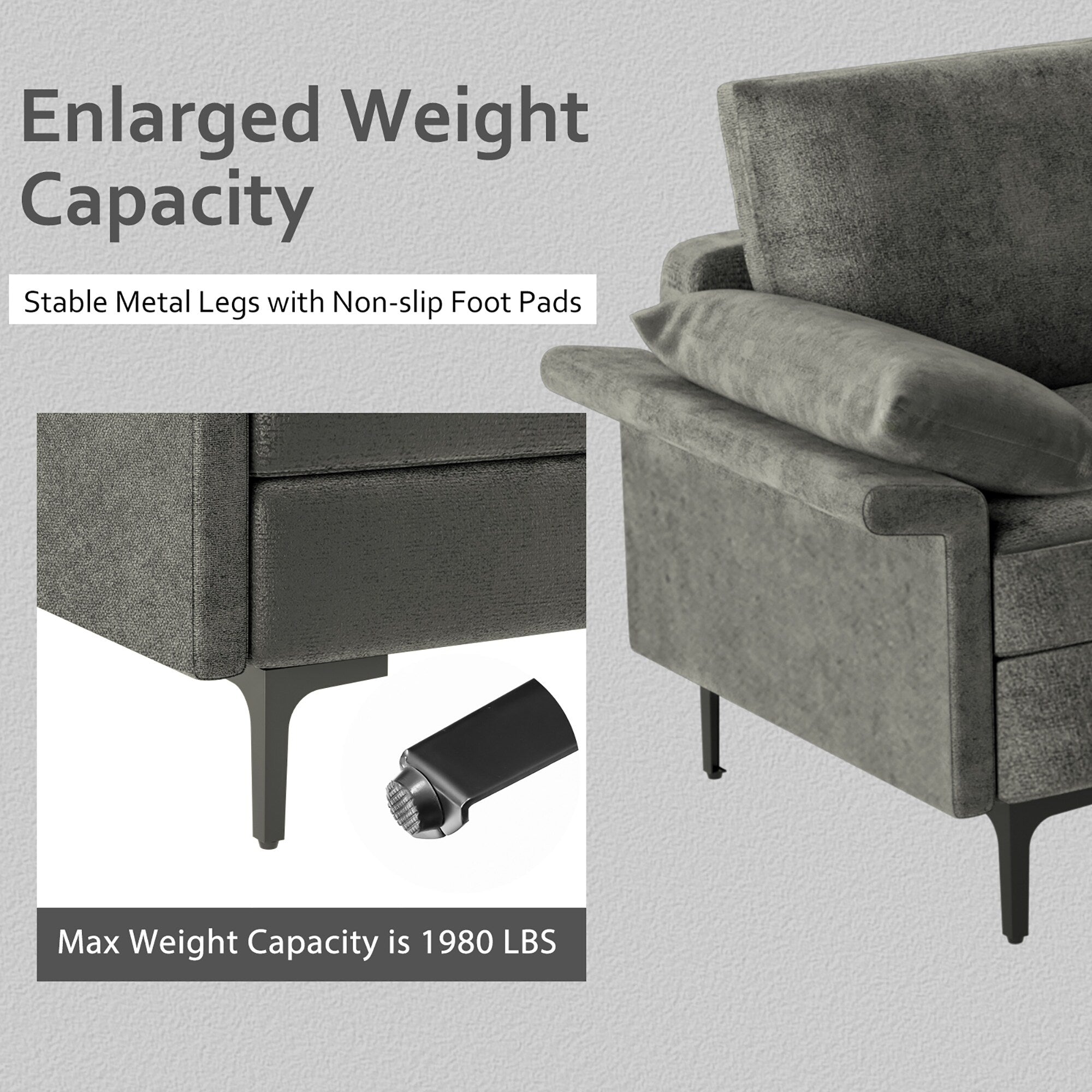 Costway Modern Modular Fabric 3-Seat Sofa Couch Living Room Furniture - See Details