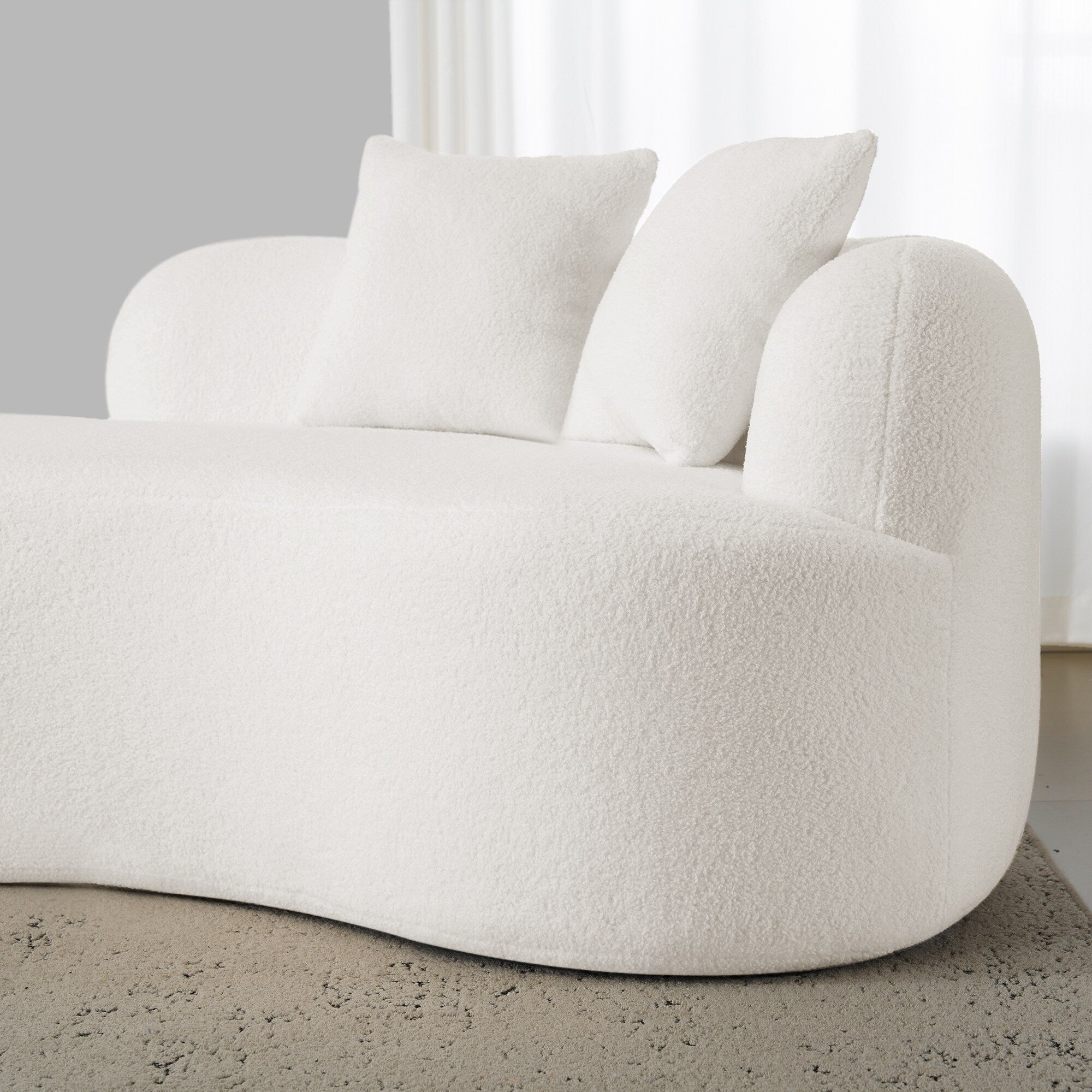 Curved Four Seater White Full Compression Sponge Sofa, No-Assembly Compact Sofa for Small Spaces & Apartments