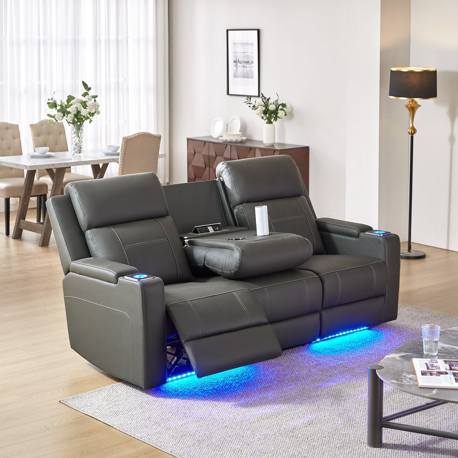 Dolores 82.5 Wide Genuine Leather Power Reclining Sofa with Storage and Cup Holder by HULALA HOME