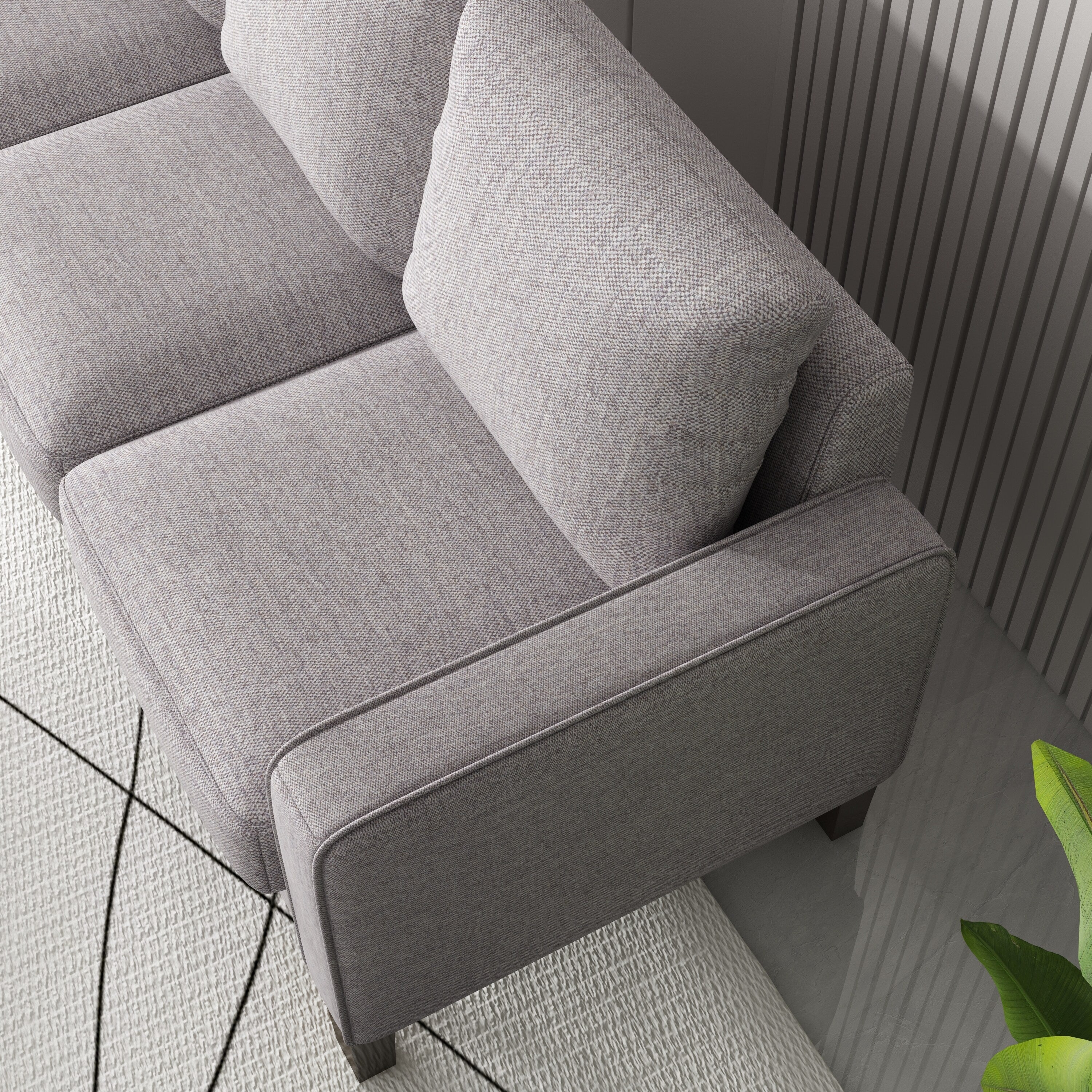 Upholstered 3-Seat Sofa with Ottoman, Removable Cushion Cover and Small Storage Space
