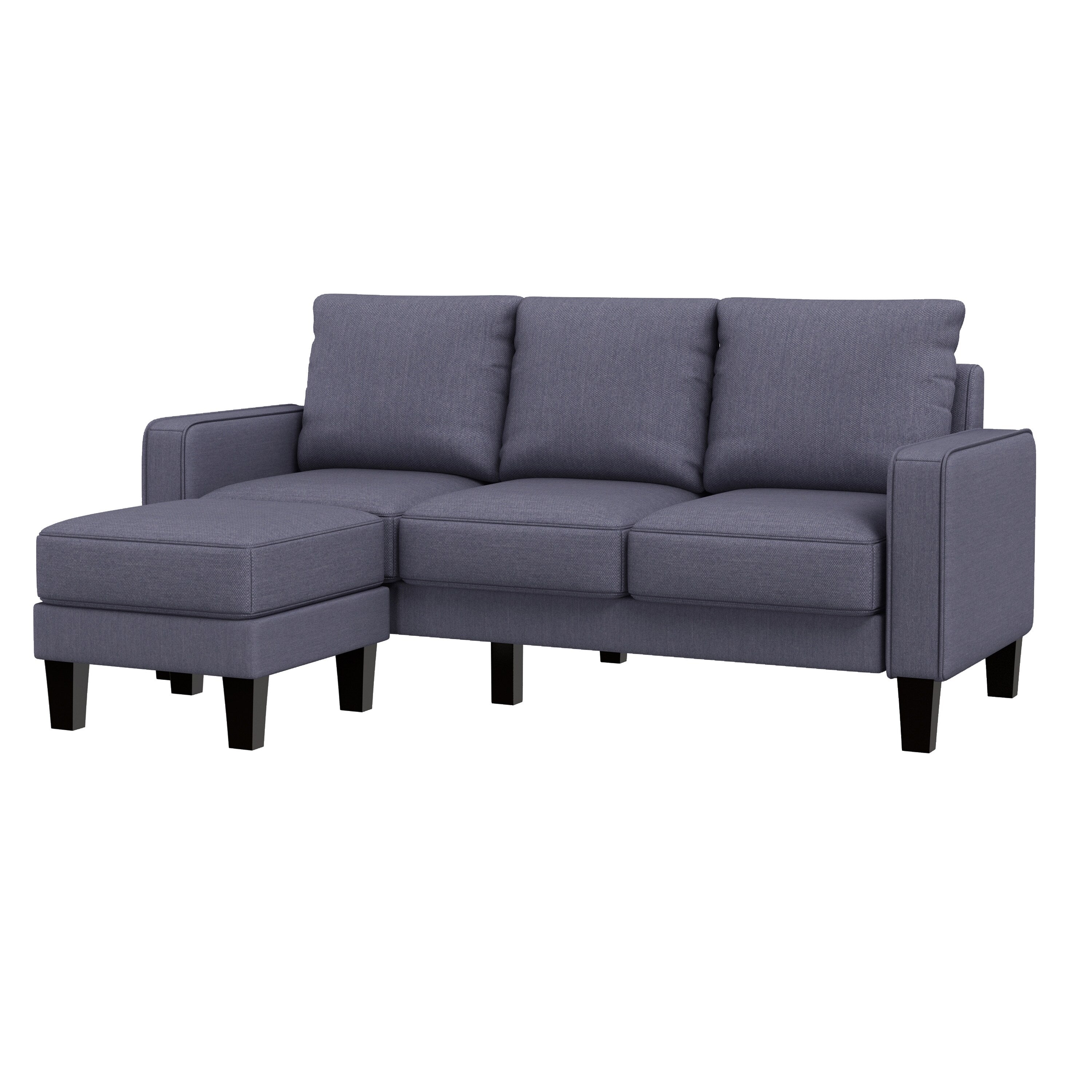 Upholstered 3-Seat Sofa with Ottoman, Removable Cushion Cover and Small Storage Space
