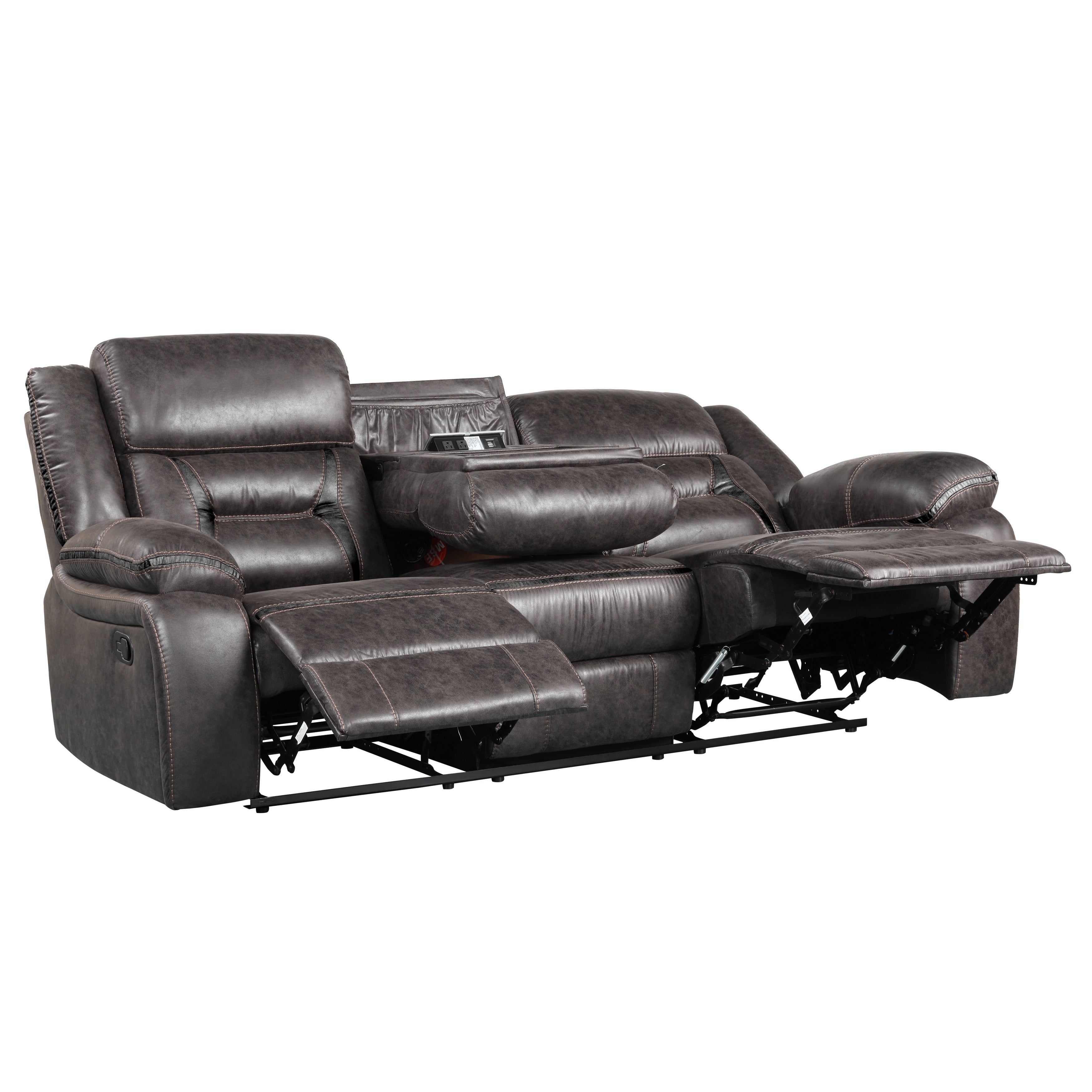 Roundhill Furniture Elkton Manual Motion Reclining Sofa with Storage Console