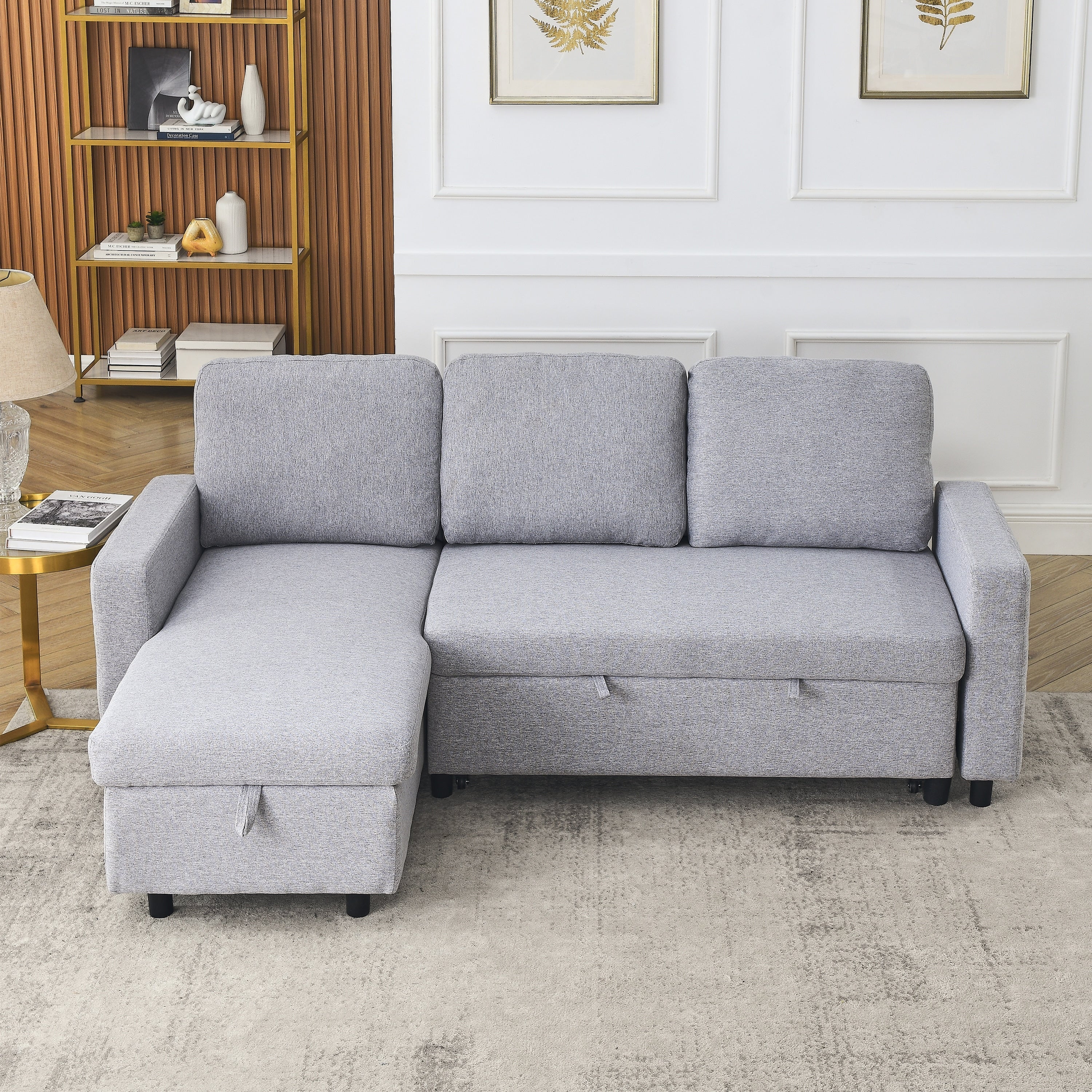 FX 78.8 Reversible Sleeper Combo Sofa with Pullout Bed, Comfortable Linen L-Shaped Combo Sofa Sofa Bed, Living Room Furniture S