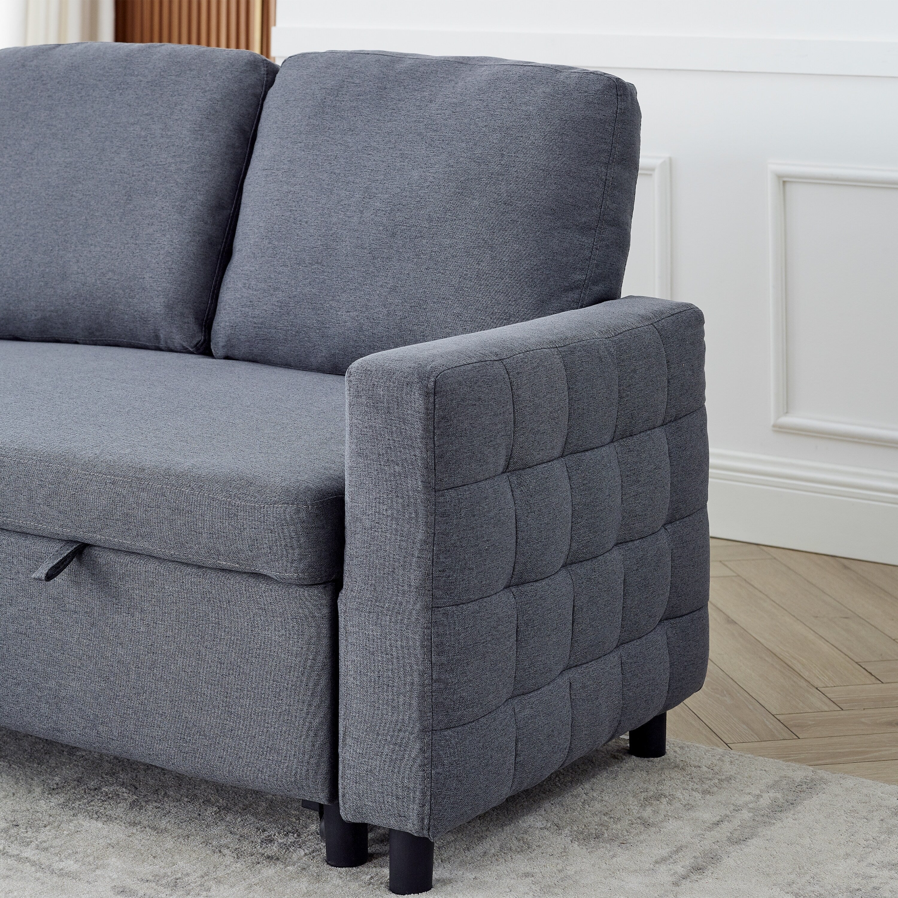 FX 78.8 Reversible Sleeper Combo Sofa with Pullout Bed, Comfortable Linen L-Shaped Combo Sofa Sofa Bed, Living Room Furniture S