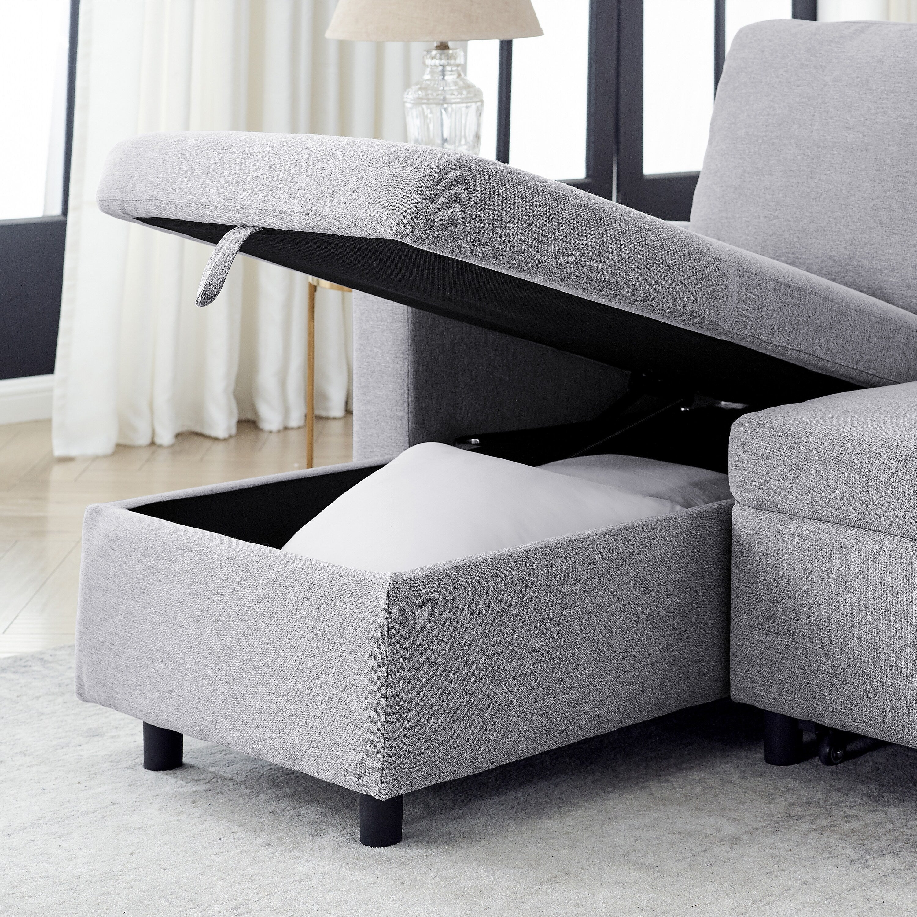 FX 78.8 Reversible Sleeper Combo Sofa with Pullout Bed, Comfortable Linen L-Shaped Combo Sofa Sofa Bed, Living Room Furniture S
