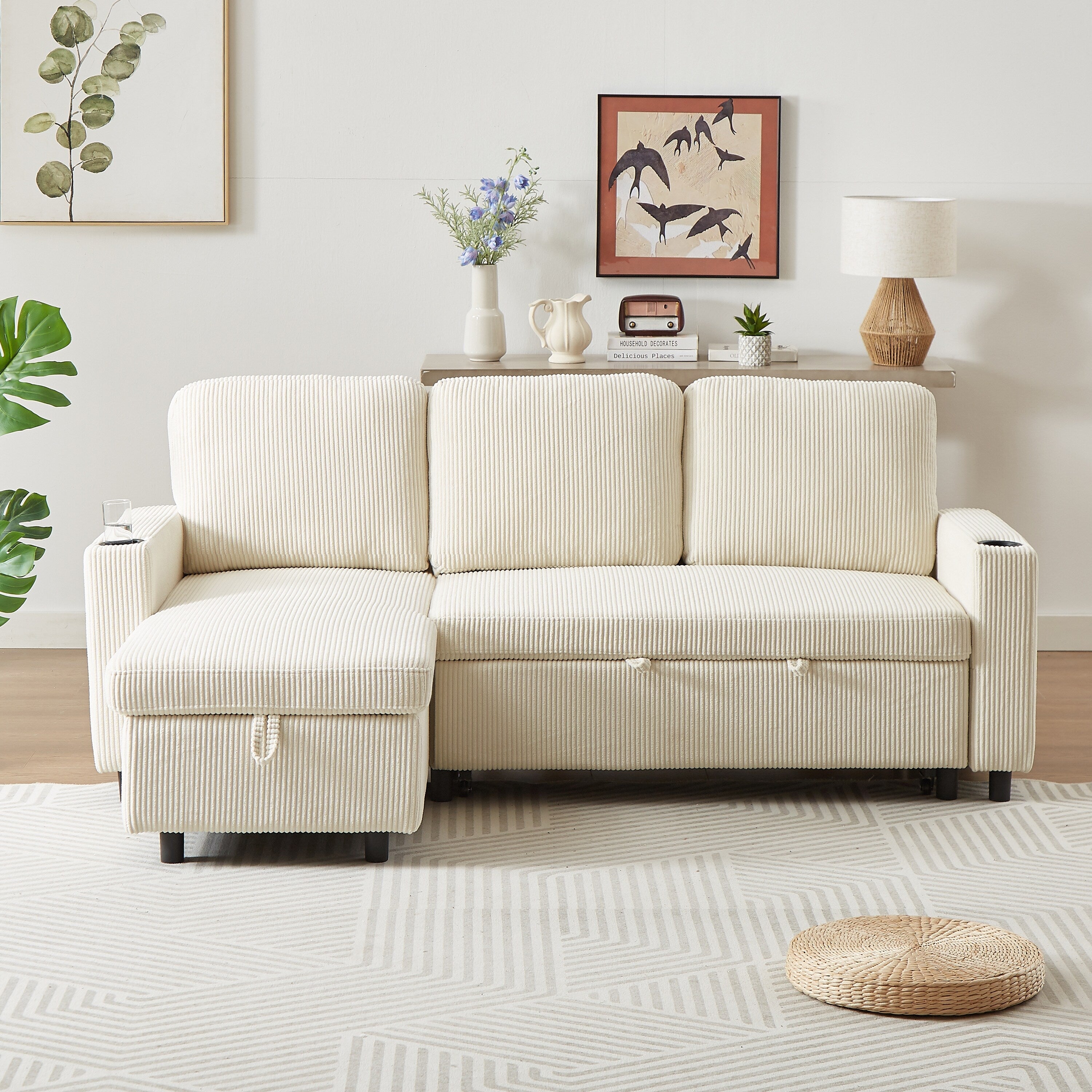 FX 78.8 Reversible Sleeper Combo Sofa with Pullout Bed, Comfortable Linen L-Shaped Combo Sofa Sofa Bed, Living Room Furniture S