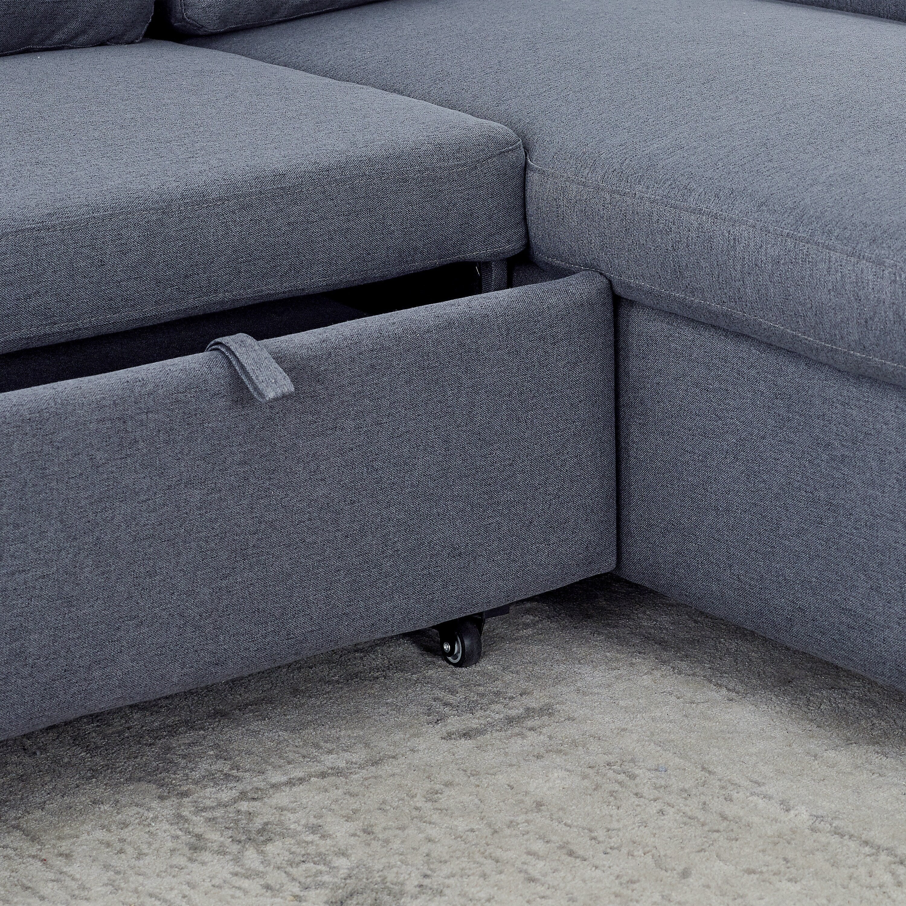 FX 78.8 Reversible Sleeper Combo Sofa with Pullout Bed, Comfortable Linen L-Shaped Combo Sofa Sofa Bed, Living Room Furniture S