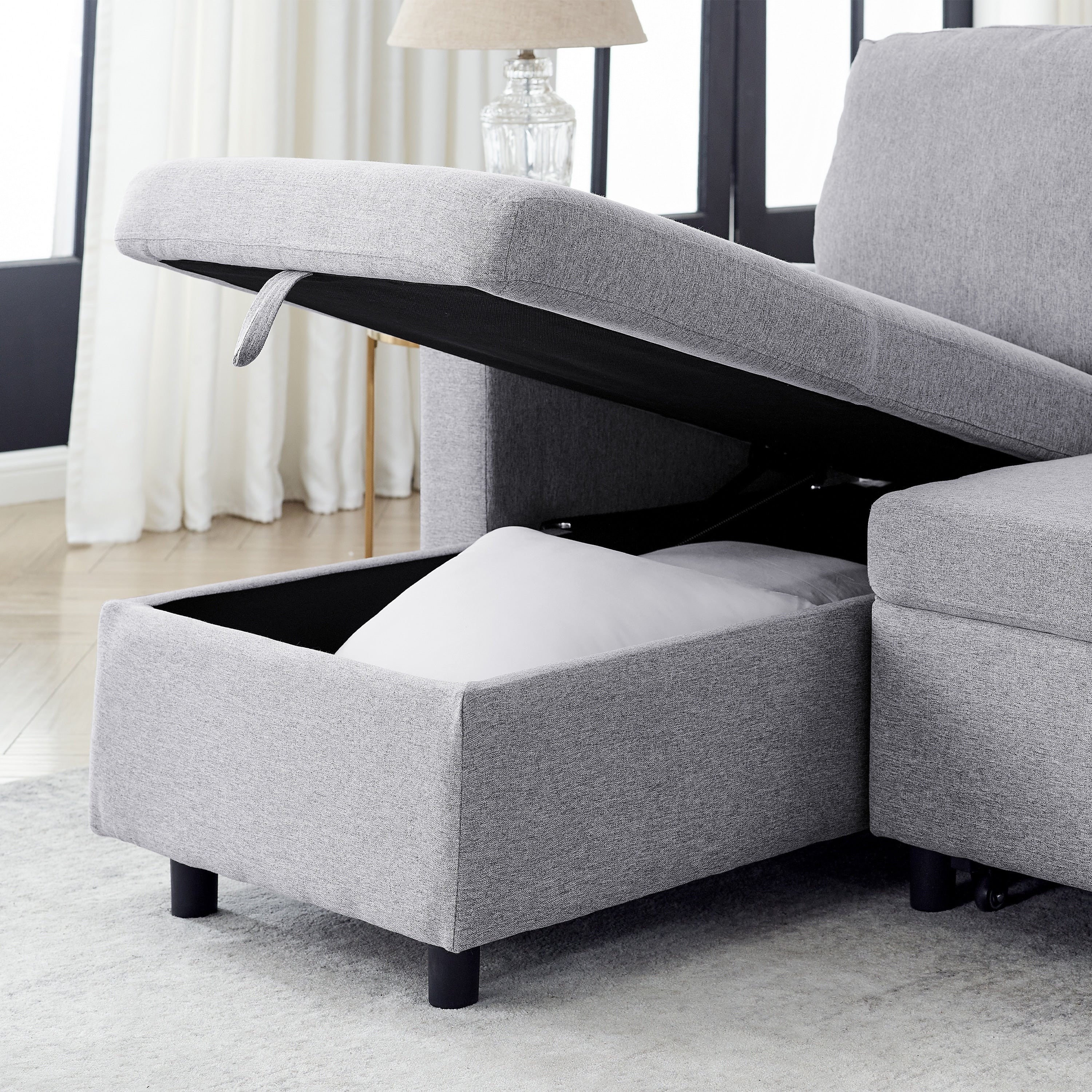 FX 78.8 Reversible Sleeper Combo Sofa with Pullout Bed, Comfortable Linen L-Shaped Combo Sofa Sofa Bed, Living Room Furniture S