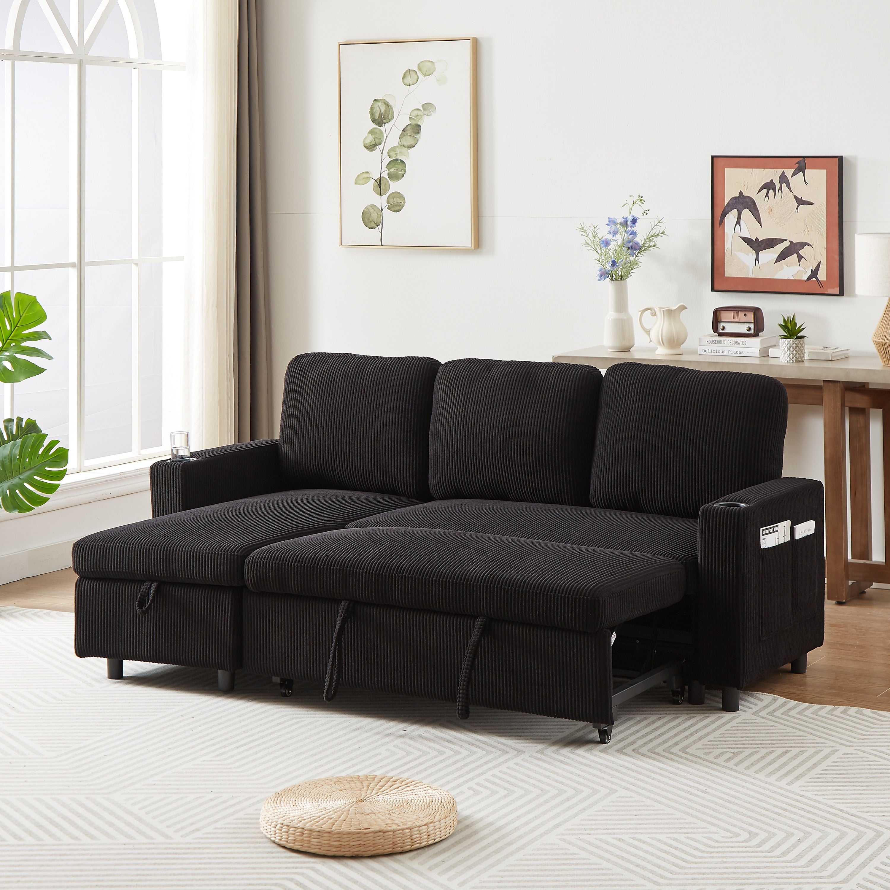 FX 78.8 Reversible Sleeper Combo Sofa with Pullout Bed, Comfortable Linen L-Shaped Combo Sofa Sofa Bed, Living Room Furniture S