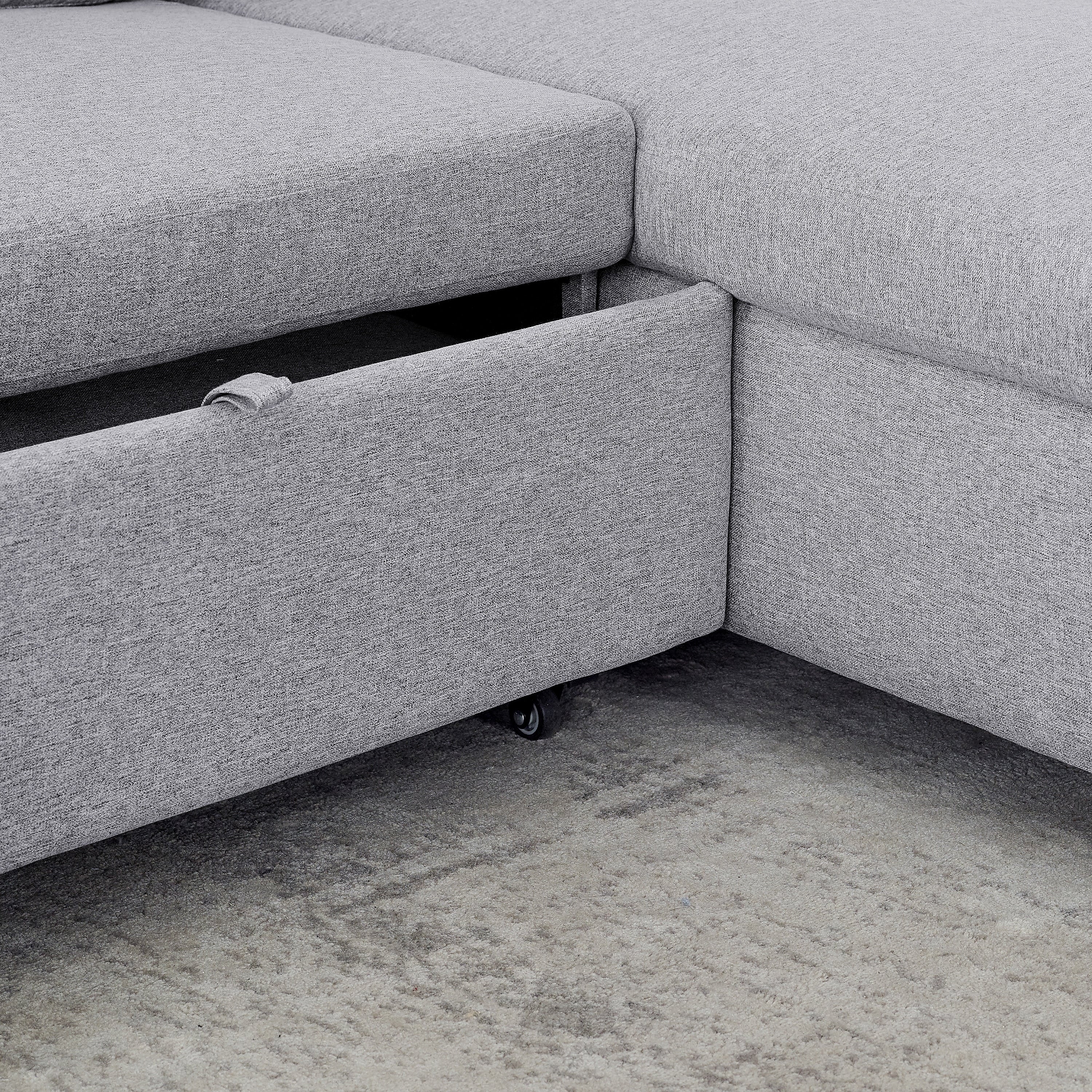 FX 78.8 Reversible Sleeper Combo Sofa with Pullout Bed, Comfortable Linen L-Shaped Combo Sofa Sofa Bed, Living Room Furniture S