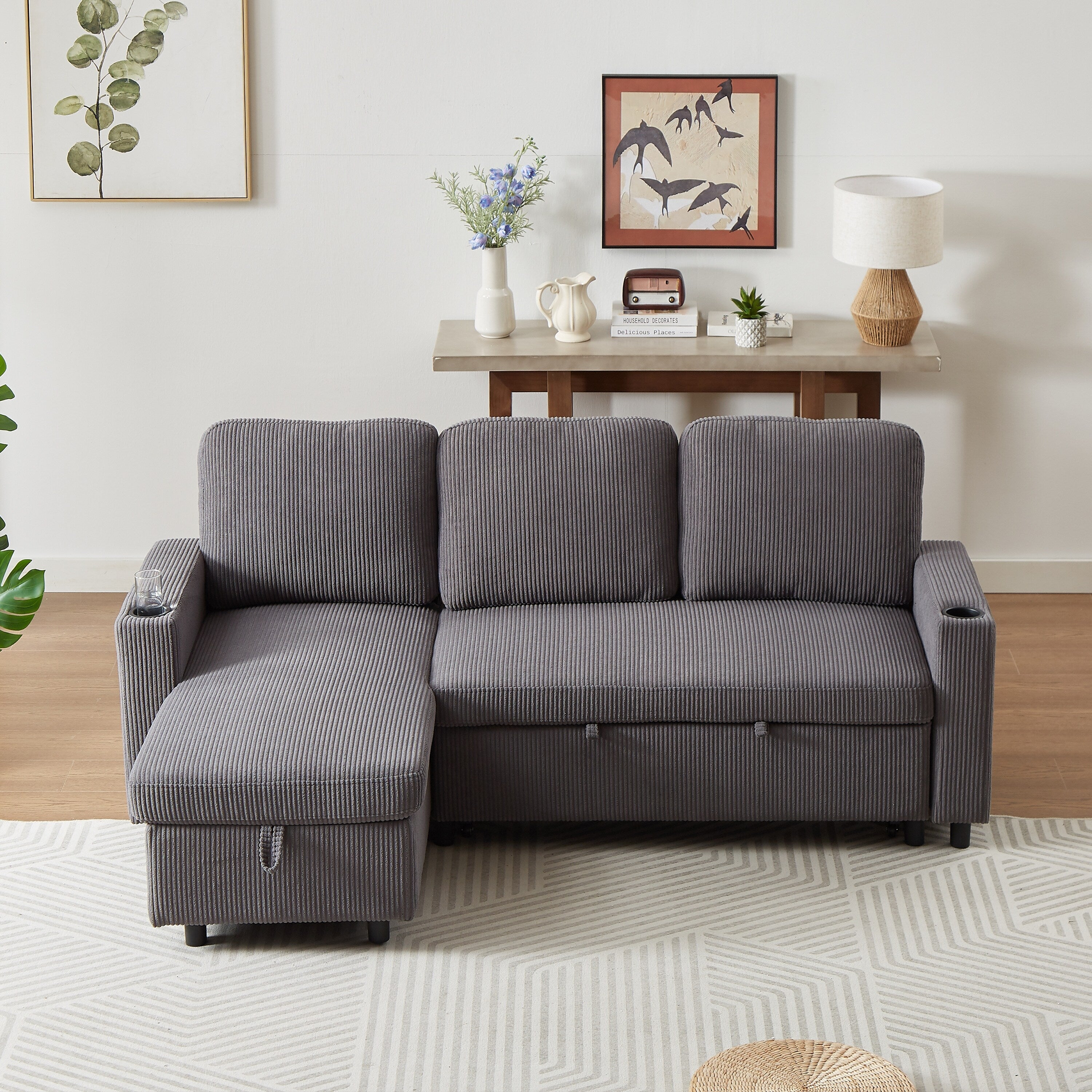 FX 78.8 Reversible Sleeper Combo Sofa with Pullout Bed, Comfortable Linen L-Shaped Combo Sofa Sofa Bed, Living Room Furniture S