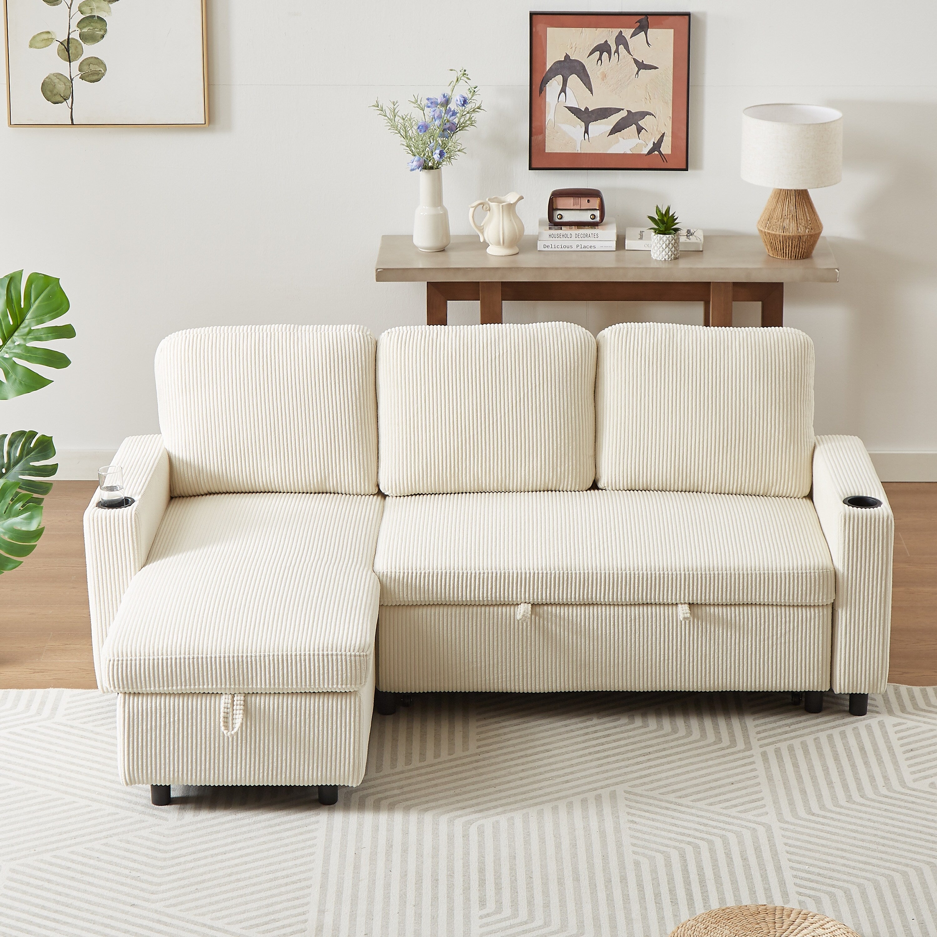 FX 78.8 Reversible Sleeper Combo Sofa with Pullout Bed, Comfortable Linen L-Shaped Combo Sofa Sofa Bed, Living Room Furniture S