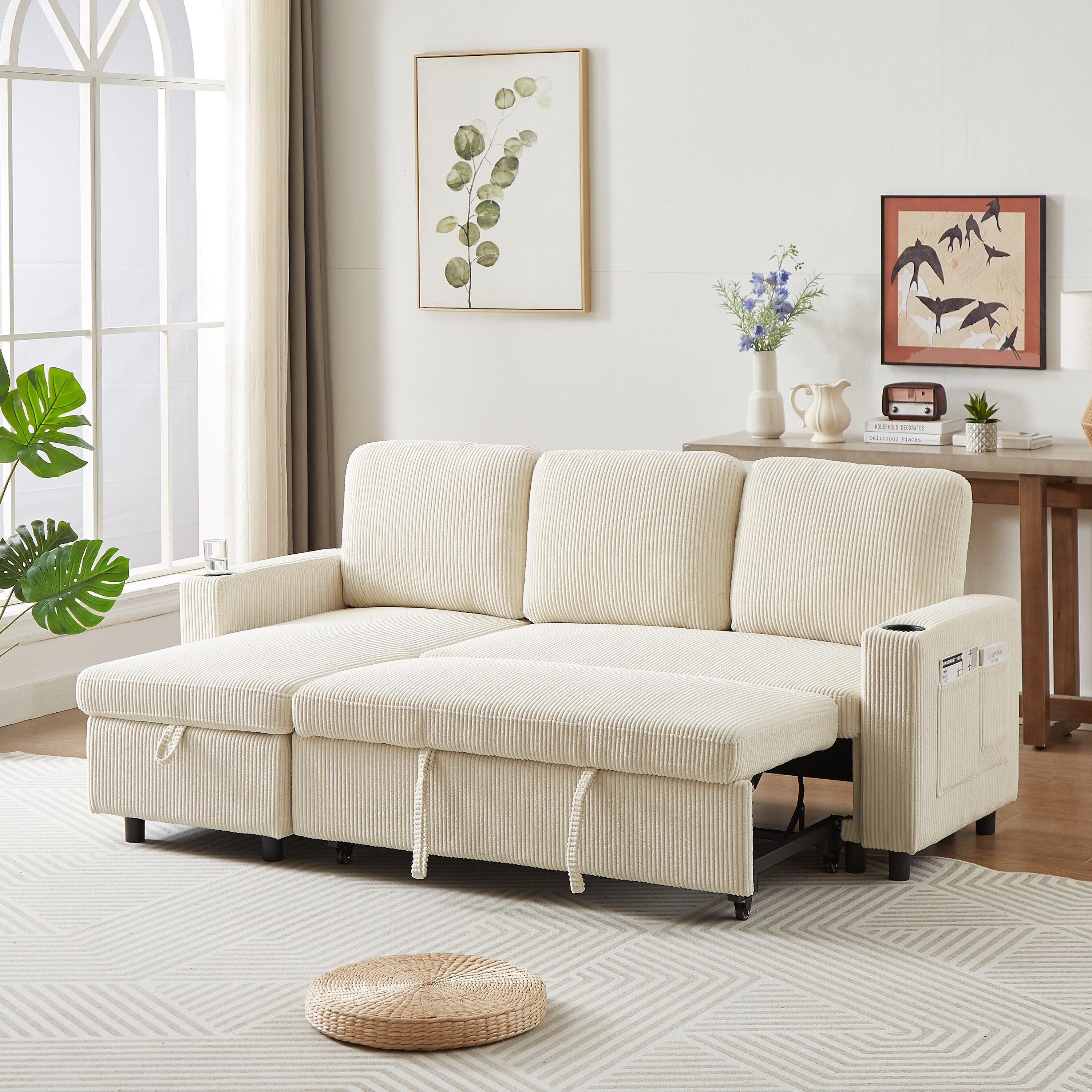 FX 78.8 Reversible Sleeper Combo Sofa with Pullout Bed, Comfortable Linen L-Shaped Combo Sofa Sofa Bed, Living Room Furniture S