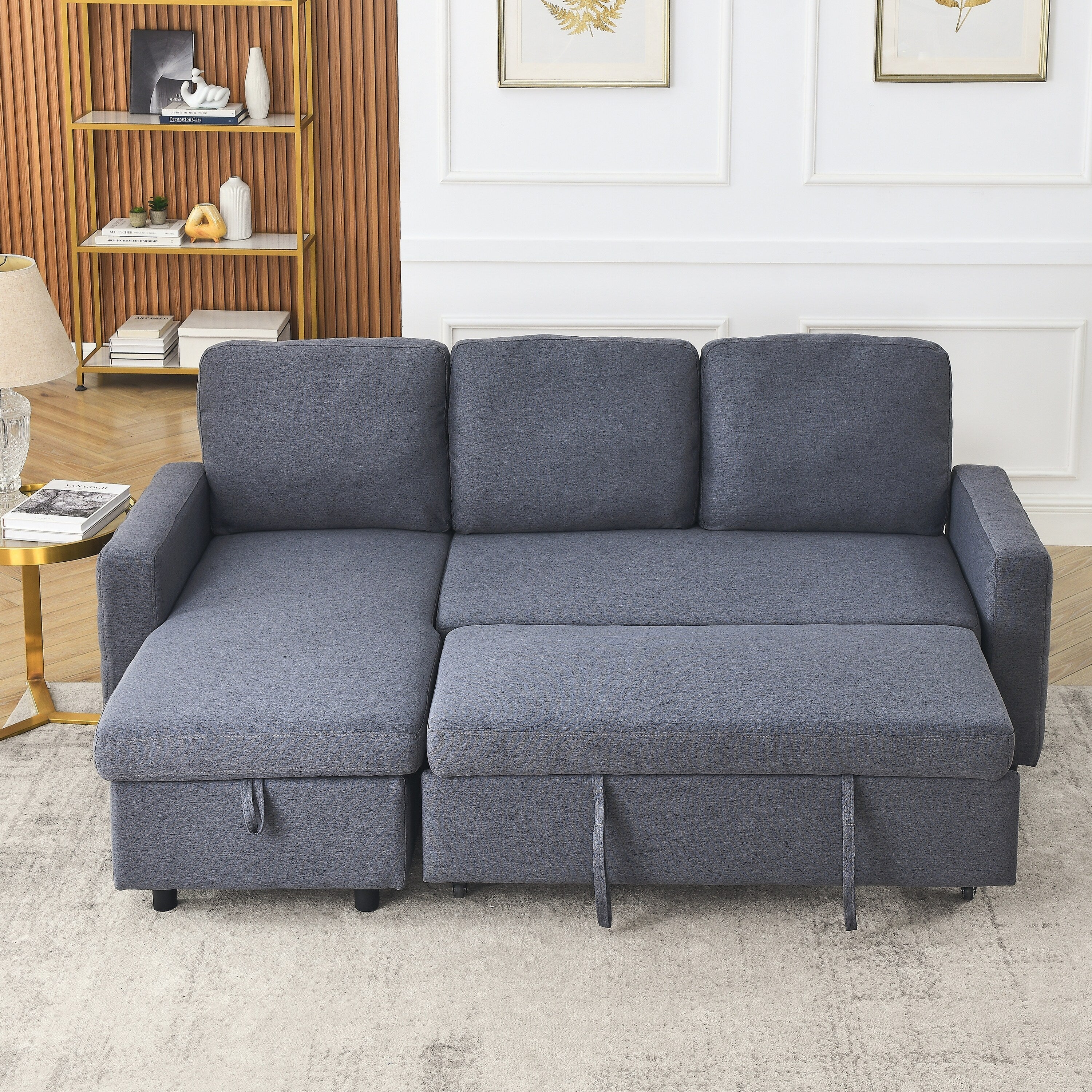FX 78.8 Reversible Sleeper Combo Sofa with Pullout Bed, Comfortable Linen L-Shaped Combo Sofa Sofa Bed, Living Room Furniture S