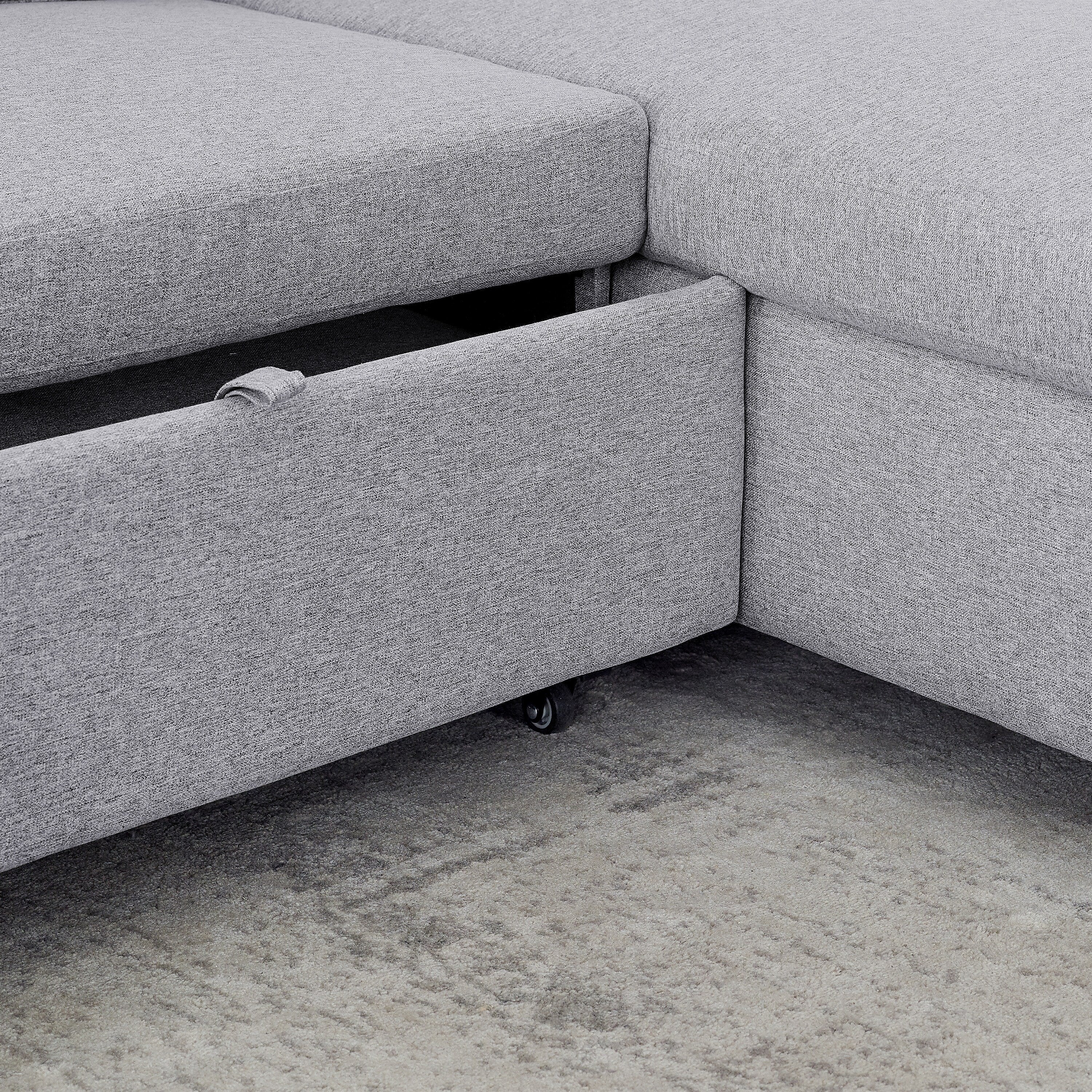 FX 78.8 Reversible Sleeper Combo Sofa with Pullout Bed, Comfortable Linen L-Shaped Combo Sofa Sofa Bed, Living Room Furniture S