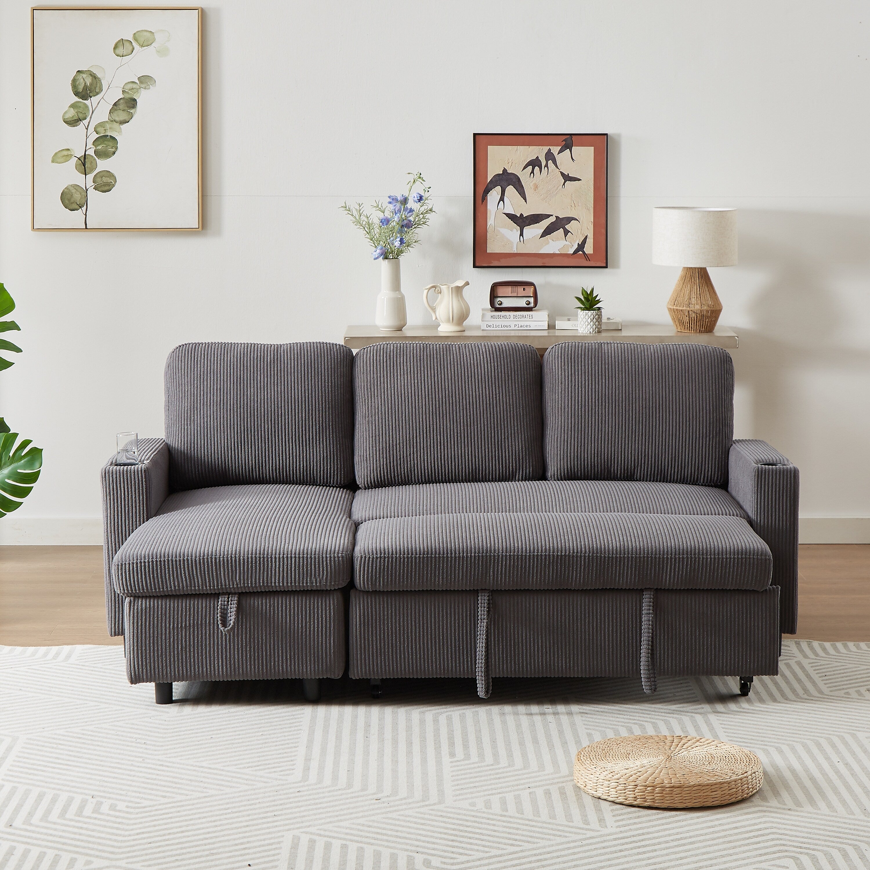 FX 78.8 Reversible Sleeper Combo Sofa with Pullout Bed, Comfortable Linen L-Shaped Combo Sofa Sofa Bed, Living Room Furniture S