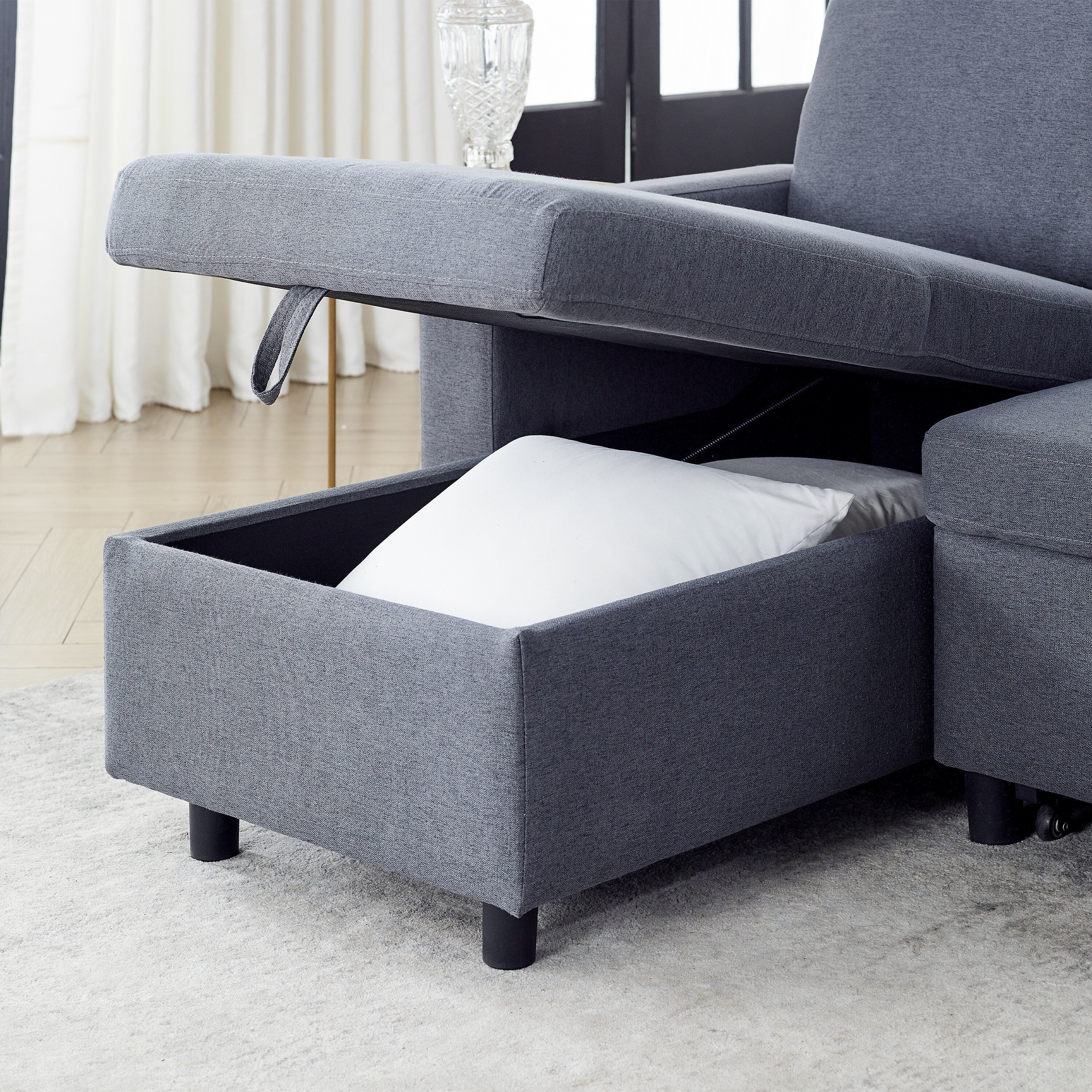 FX 78.8 Reversible Sleeper Combo Sofa with Pullout Bed, Comfortable Linen L-Shaped Combo Sofa Sofa Bed, Living Room Furniture S