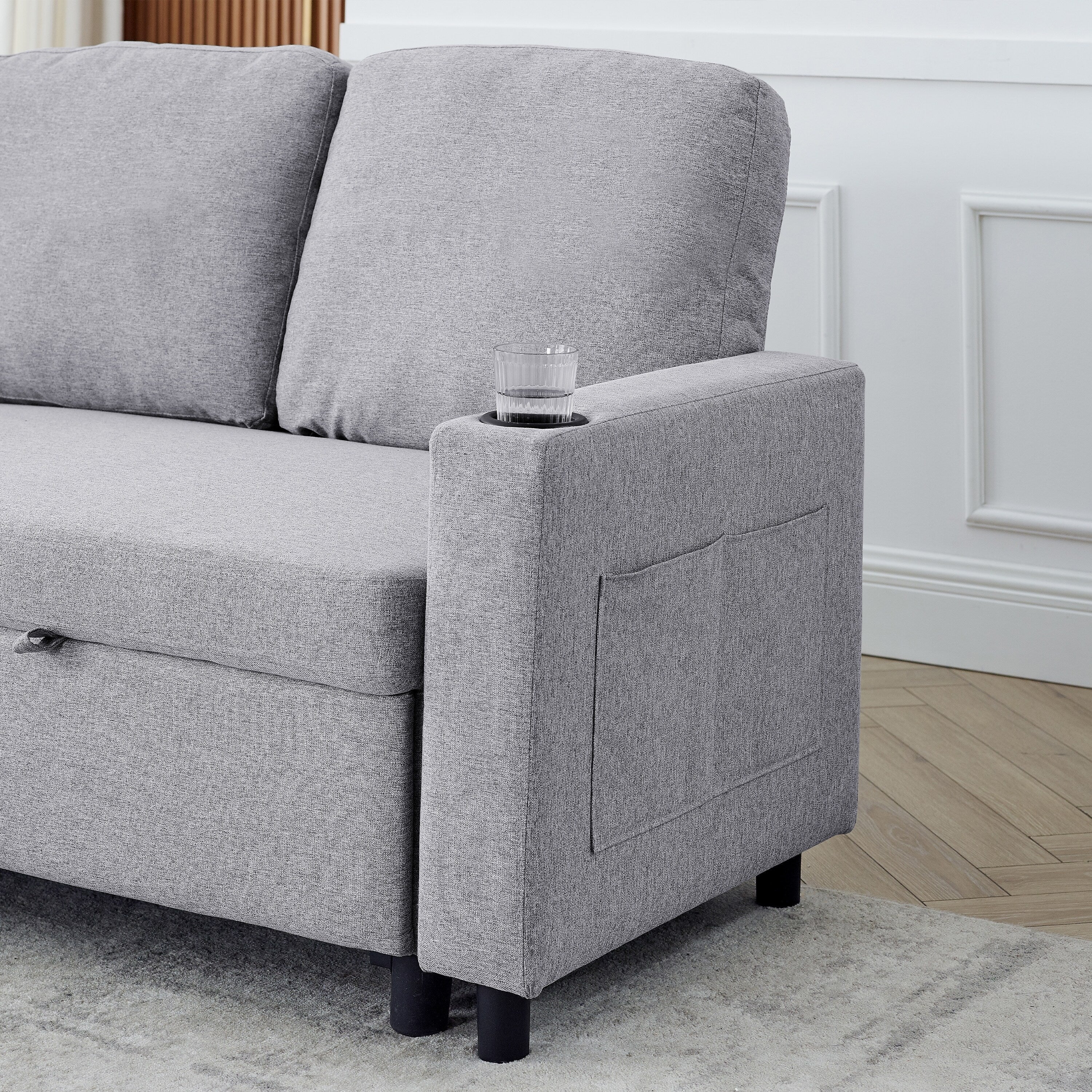 FX 78.8 Reversible Sleeper Combo Sofa with Pullout Bed, Comfortable Linen L-Shaped Combo Sofa Sofa Bed, Living Room Furniture S