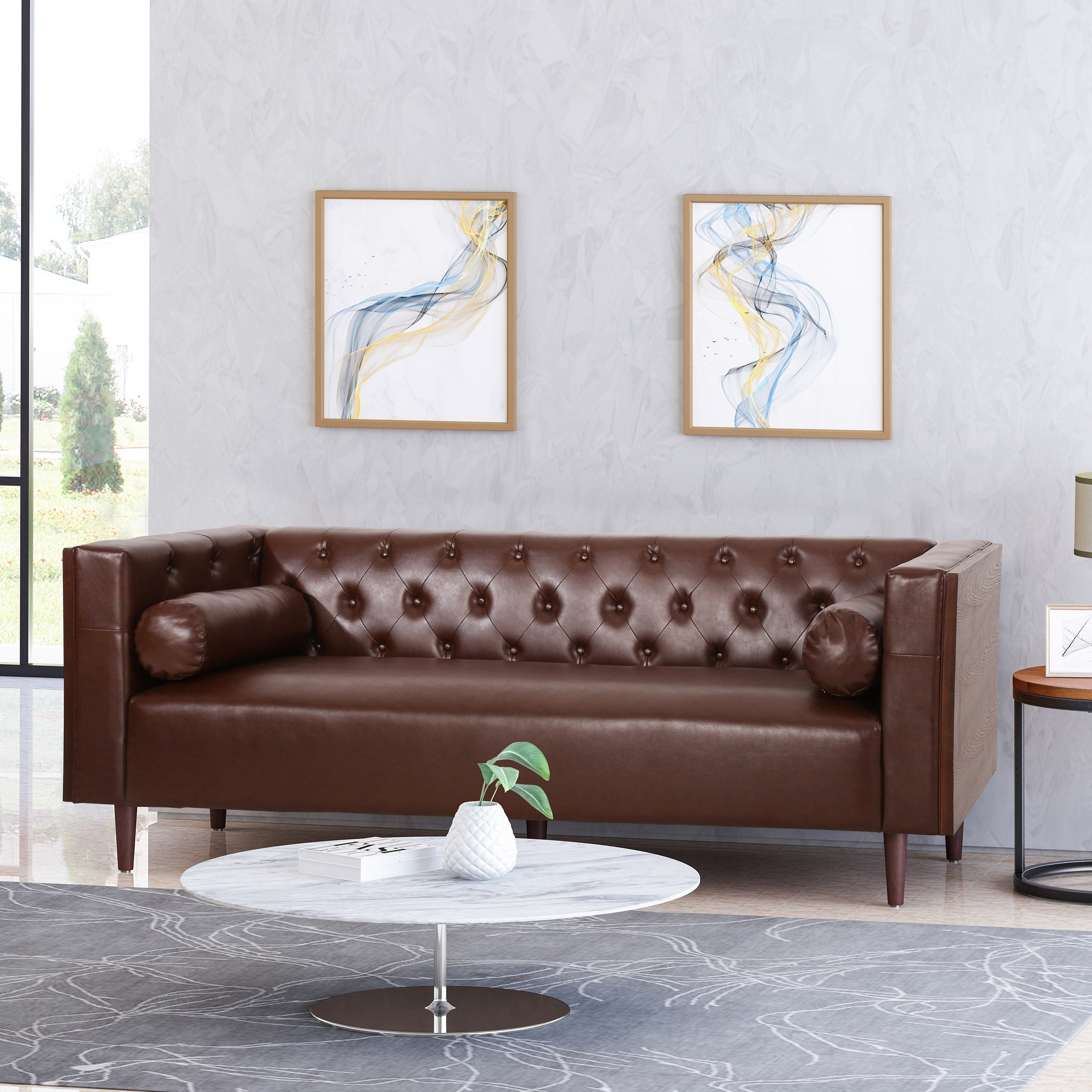 Faraway Modern Tufted Sofa w/ Accent Pillows by Christopher Knight Home