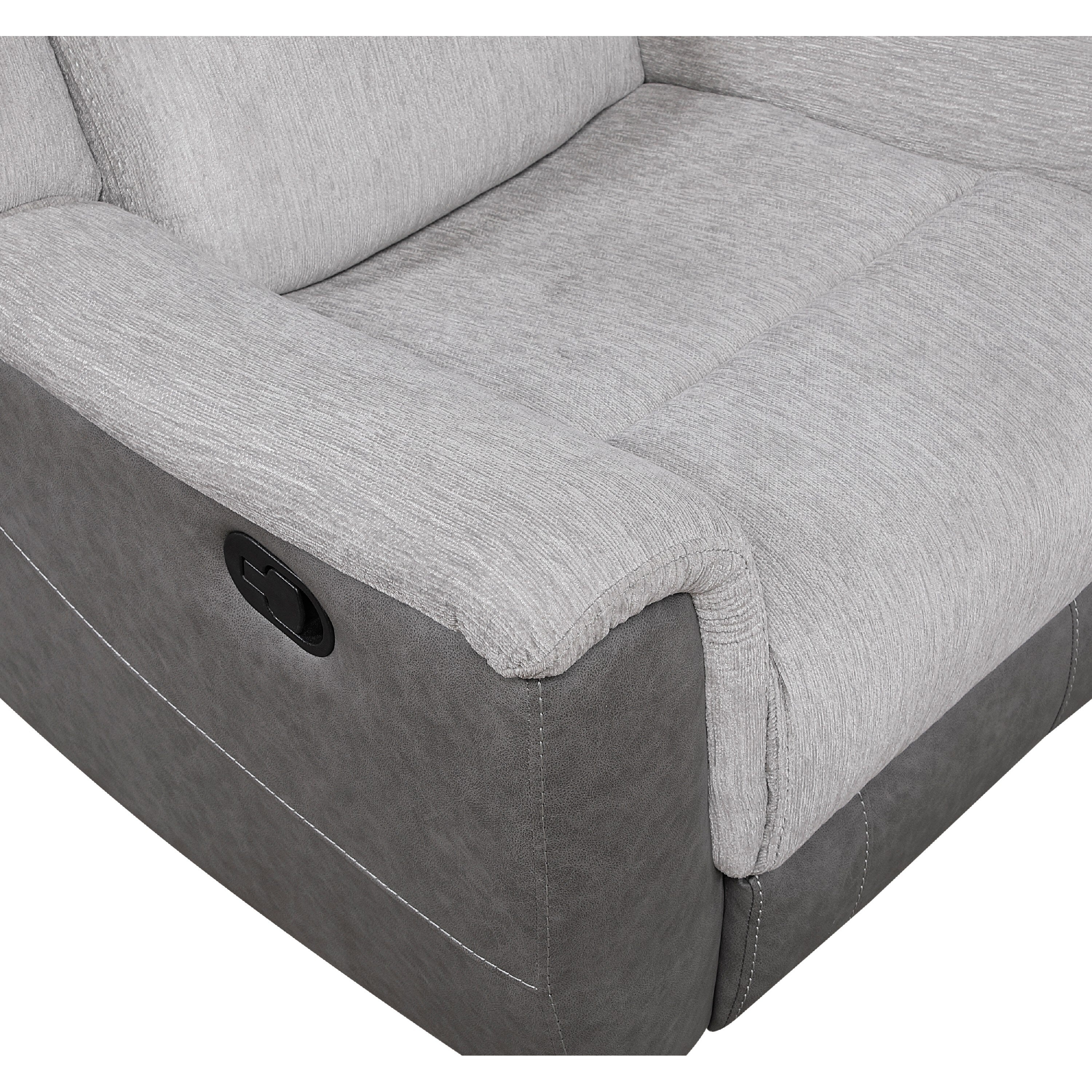Feo Manual Reclining Sofa w Console, White Gray Microfiber 86 Inch