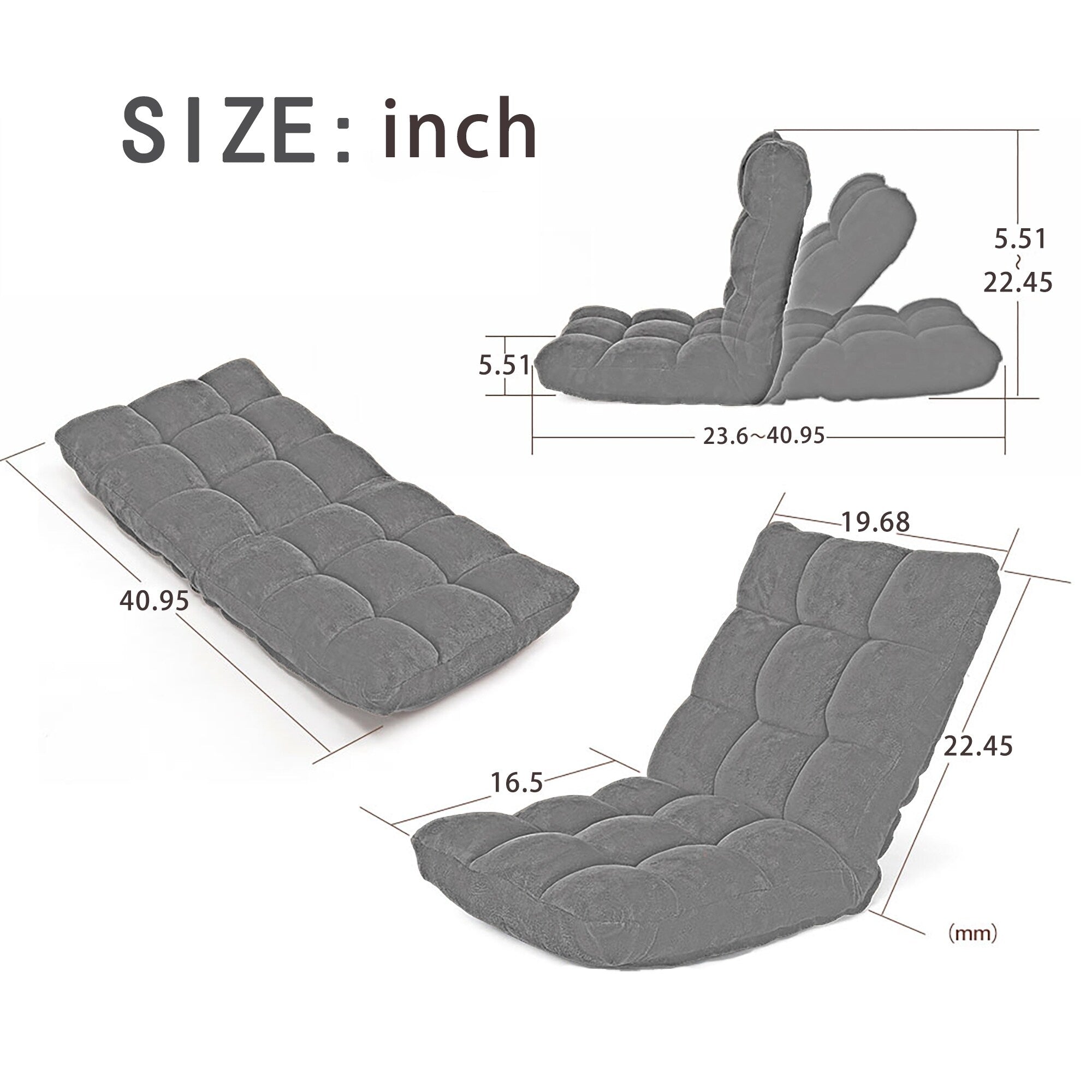 Folding Lounge Chaise for Living Room and Bedroom, 5 Reclining Position, adjustable Foldable Leisure Sofa Video Gaming Sofa
