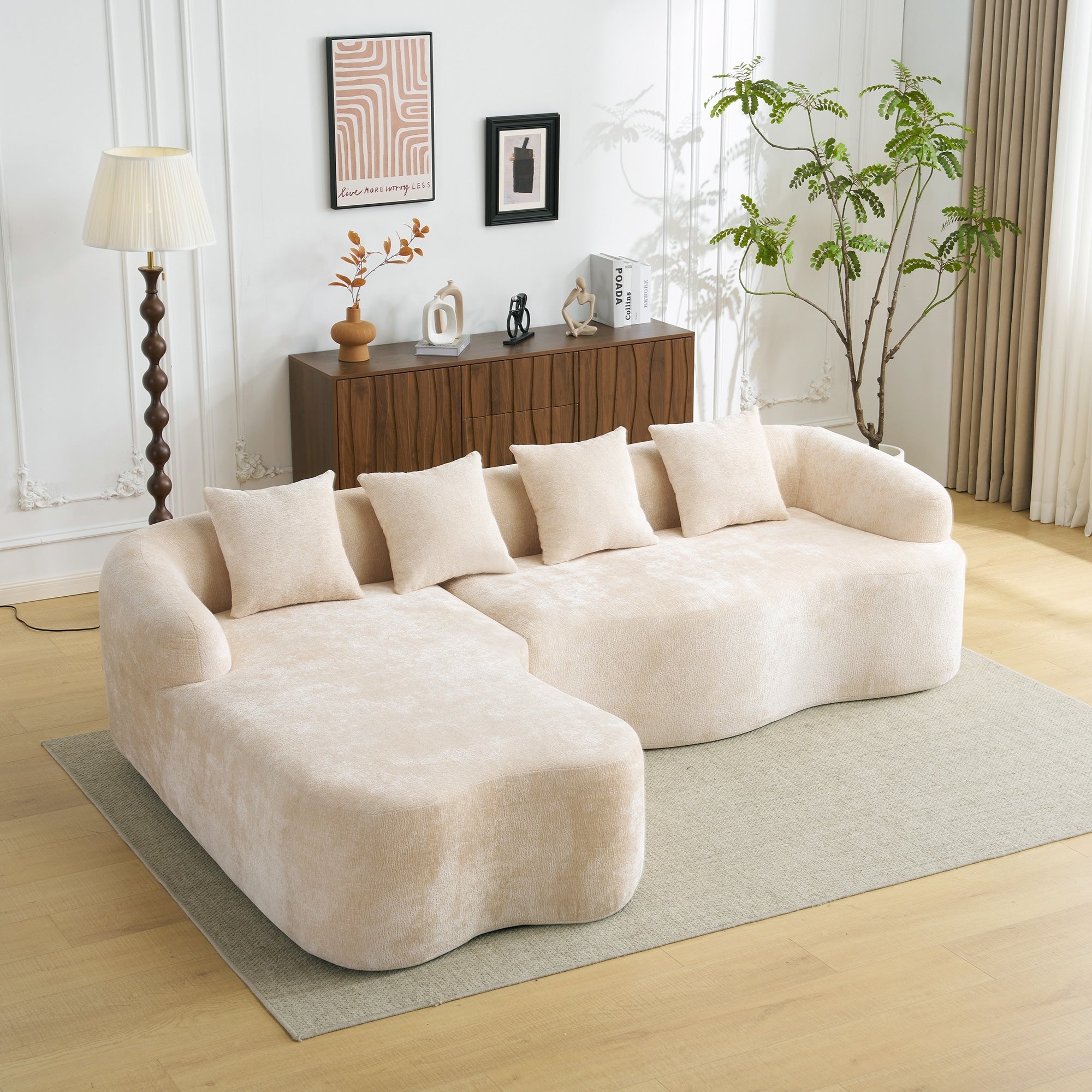 Full Compression L-Shape Sectional Sofa with Curved Chaise, Modular Chenille Couch, Compression Sofa