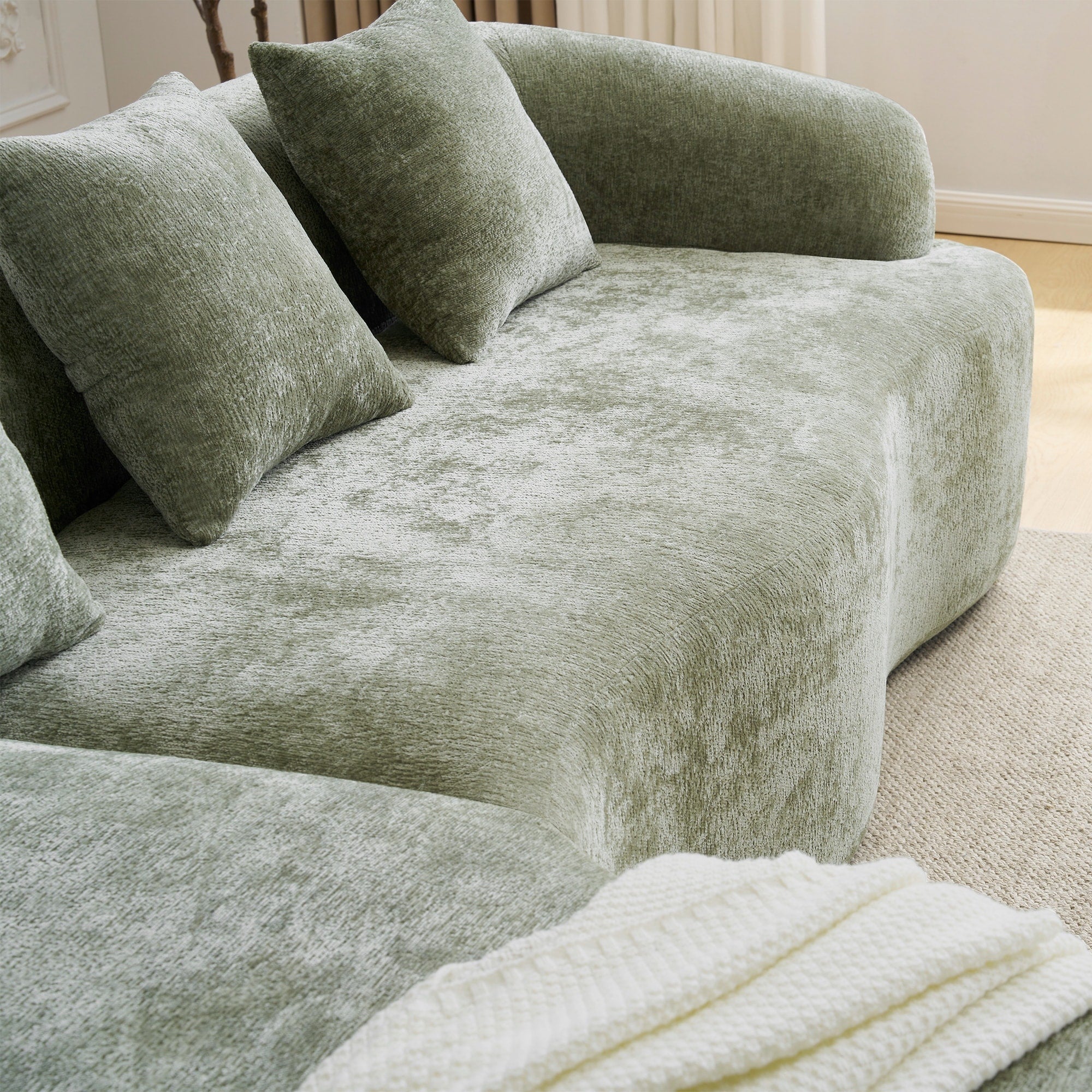 Full Compression L-Shape Sectional Sofa with Curved Chaise, Modular Chenille Couch, Compression Sofa