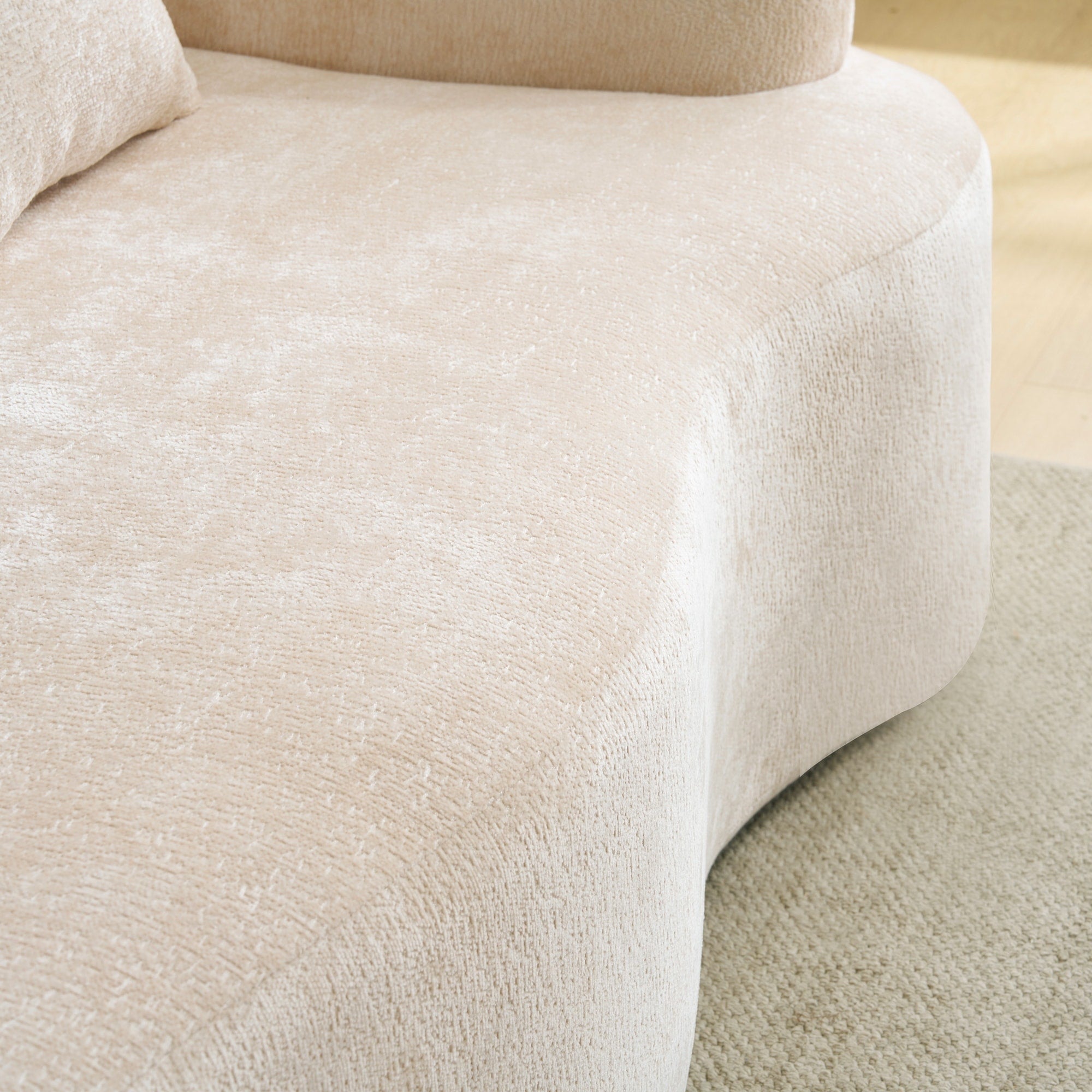 Full Compression L-Shape Sectional Sofa with Curved Chaise, Modular Chenille Couch, Compression Sofa