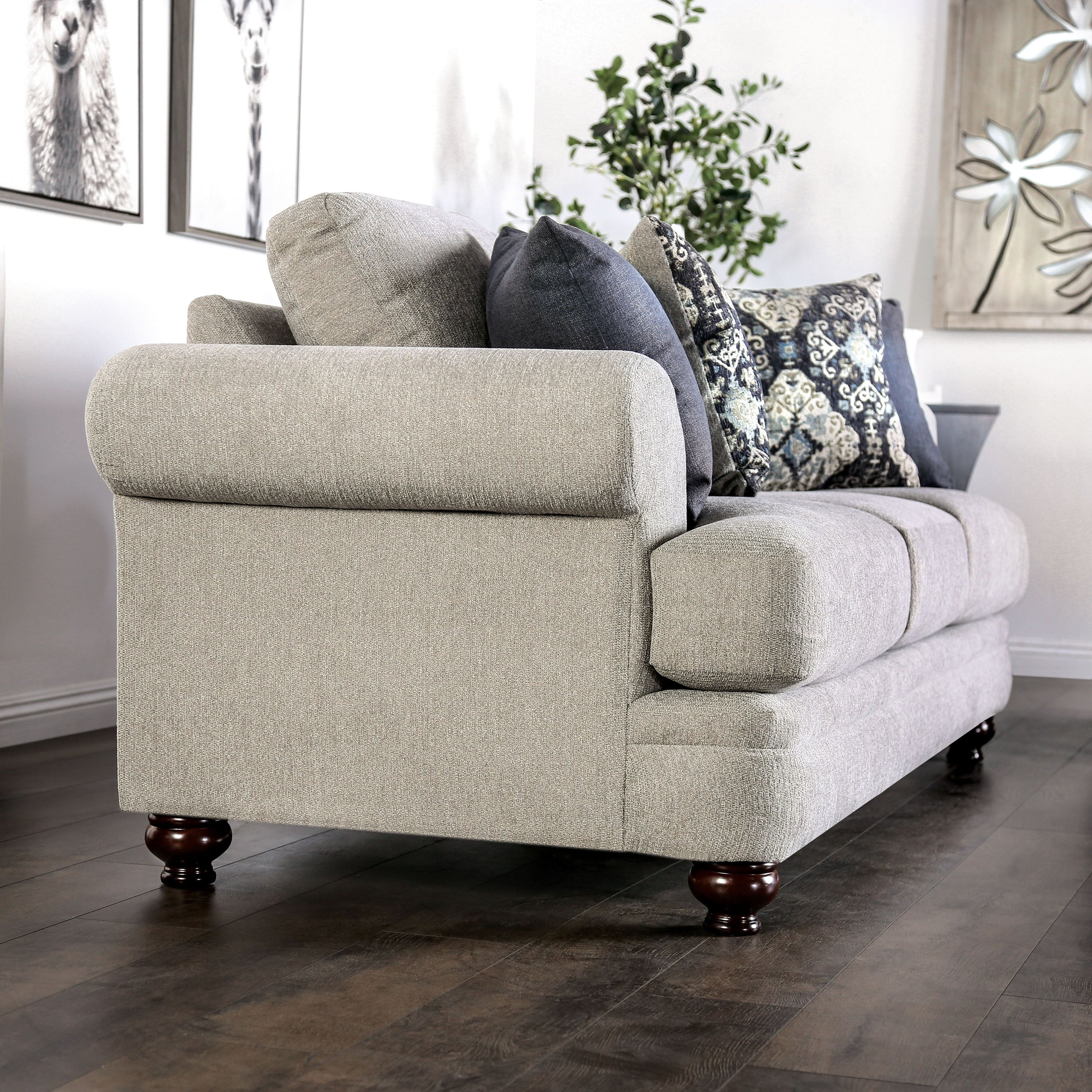 Frane Transitional Beige Chenille Upholstered T-Cushion Sofa by Furniture of America
