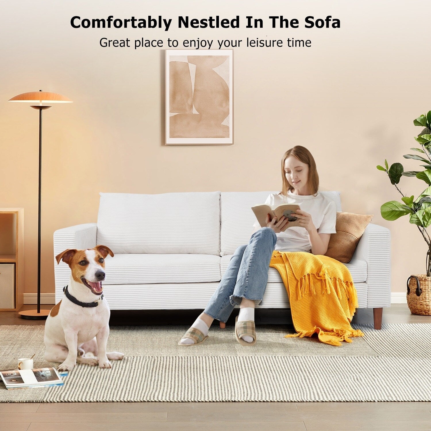 74 Sofas for Living Room, Corduroy Love Seat Couches, Small Couch with 2 Pillow ,, Easy Assembly Sofa for Small Spaces