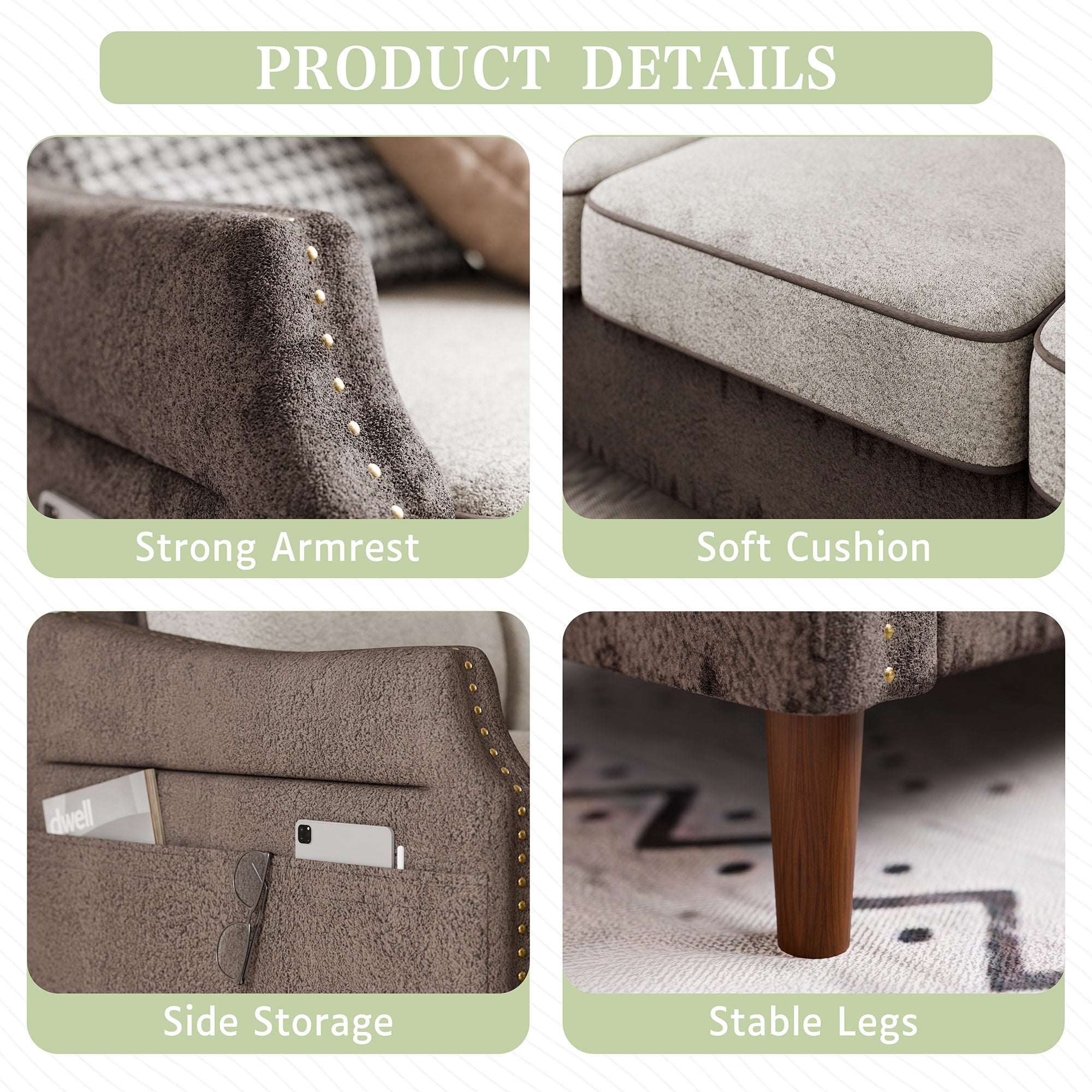 Futzca 78â?L Shaped Sofa Couch with Ottoman and Side Storage Bag