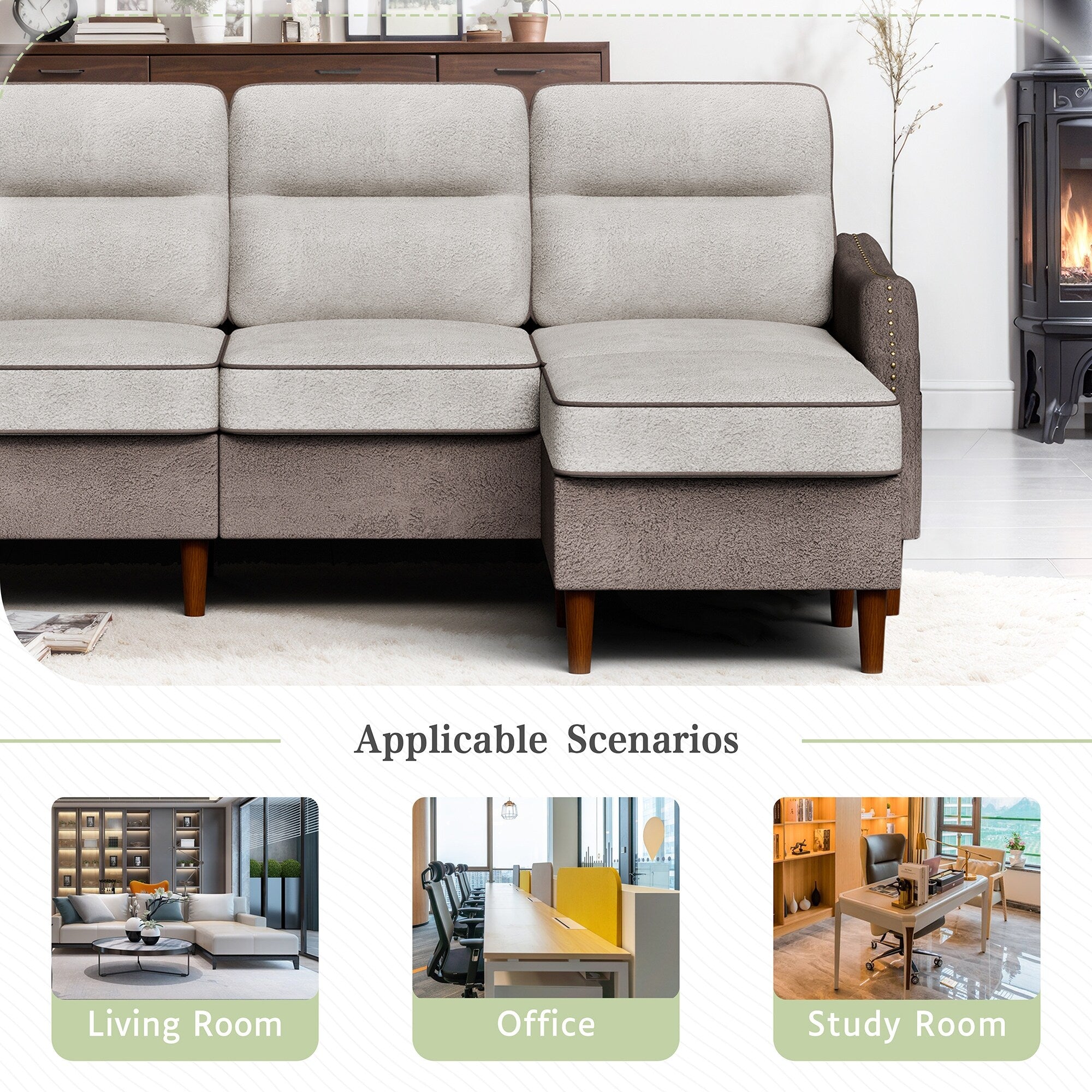 Futzca 78â?L Shaped Sofa Couch with Ottoman and Side Storage Bag