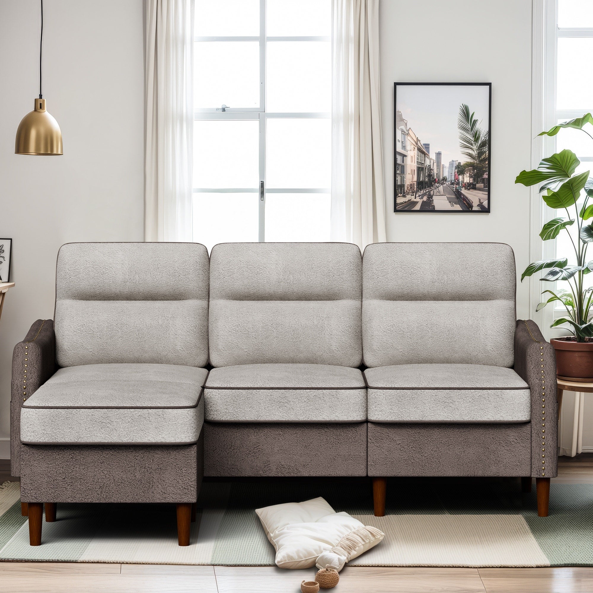 Futzca 78â?L Shaped Sofa Couch with Ottoman and Side Storage Bag