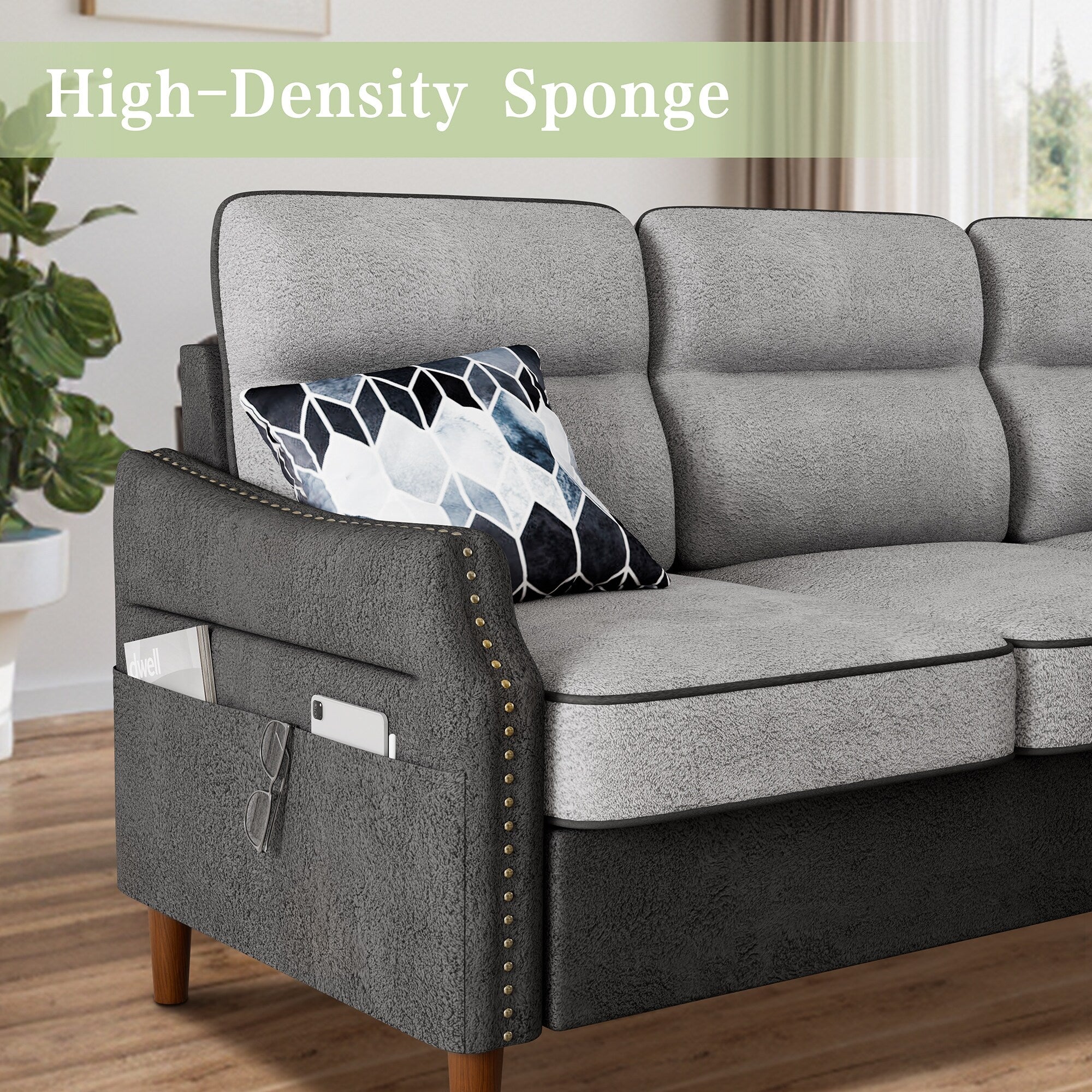 Futzca 78â?L Shaped Sofa Couch with Ottoman and Side Storage Bag