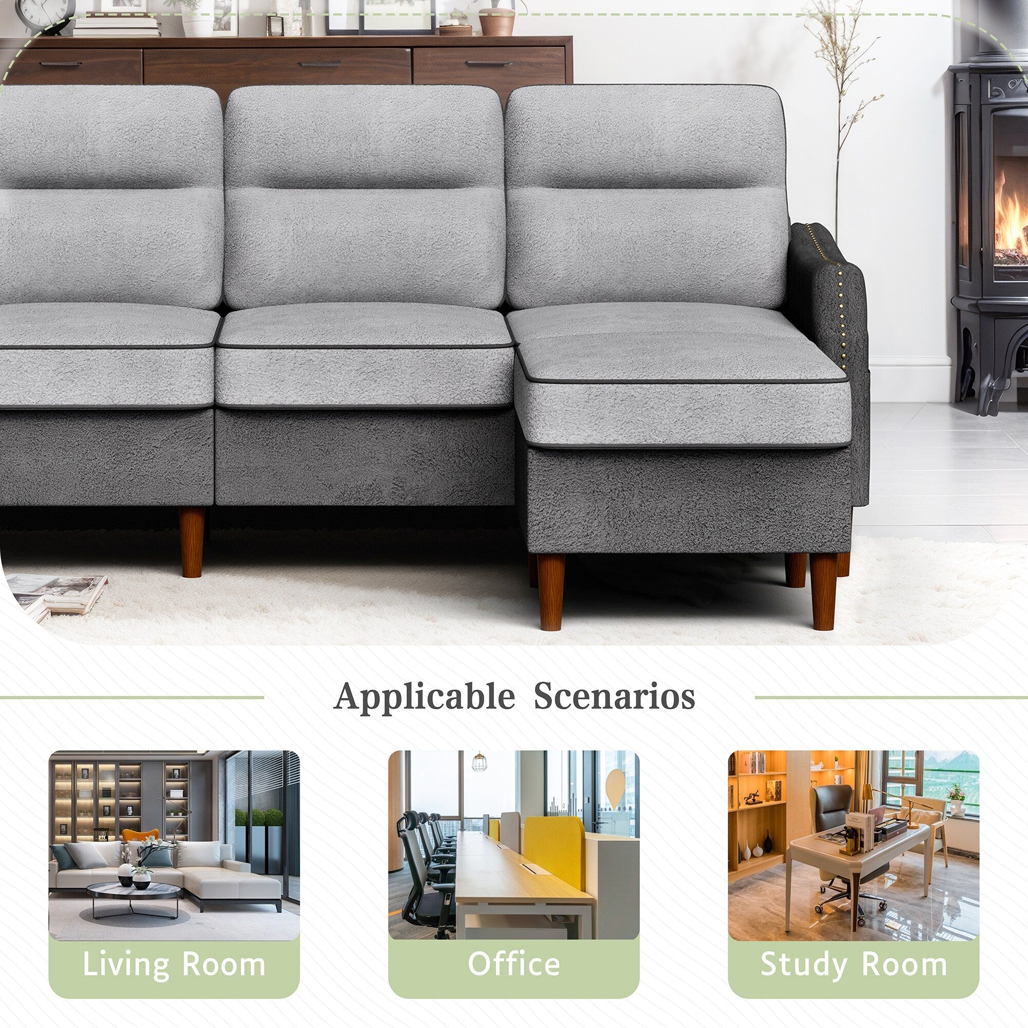 Futzca 78â?L Shaped Sofa Couch with Ottoman and Side Storage Bag