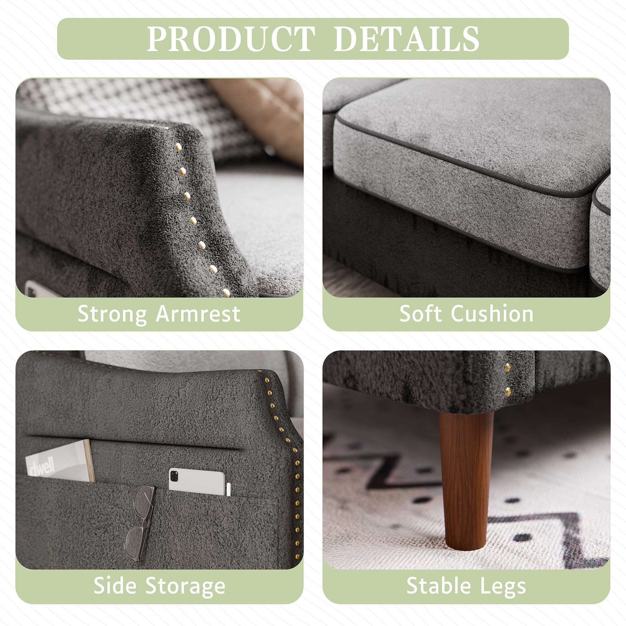 Futzca 78â?L Shaped Sofa Couch with Ottoman and Side Storage Bag