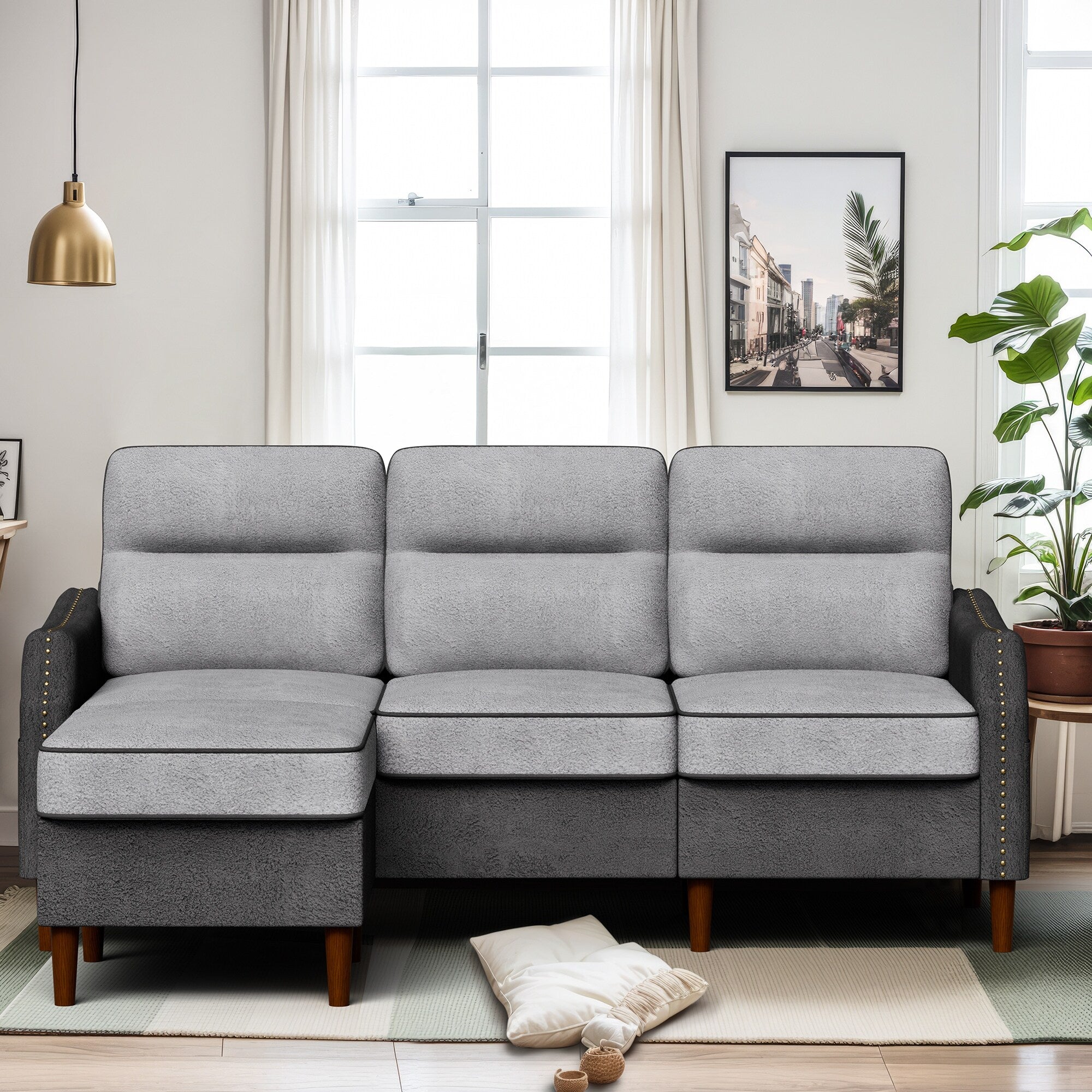 Futzca 78â?L Shaped Sofa Couch with Ottoman and Side Storage Bag
