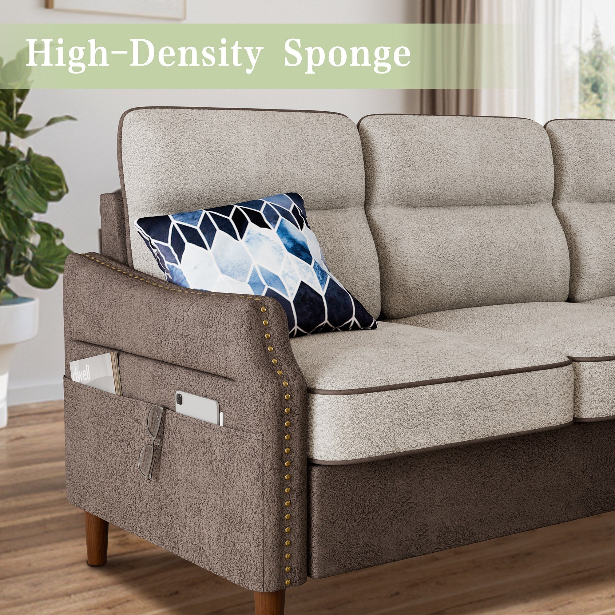 Futzca 78â?L Shaped Sofa Couch with Ottoman and Side Storage Bag