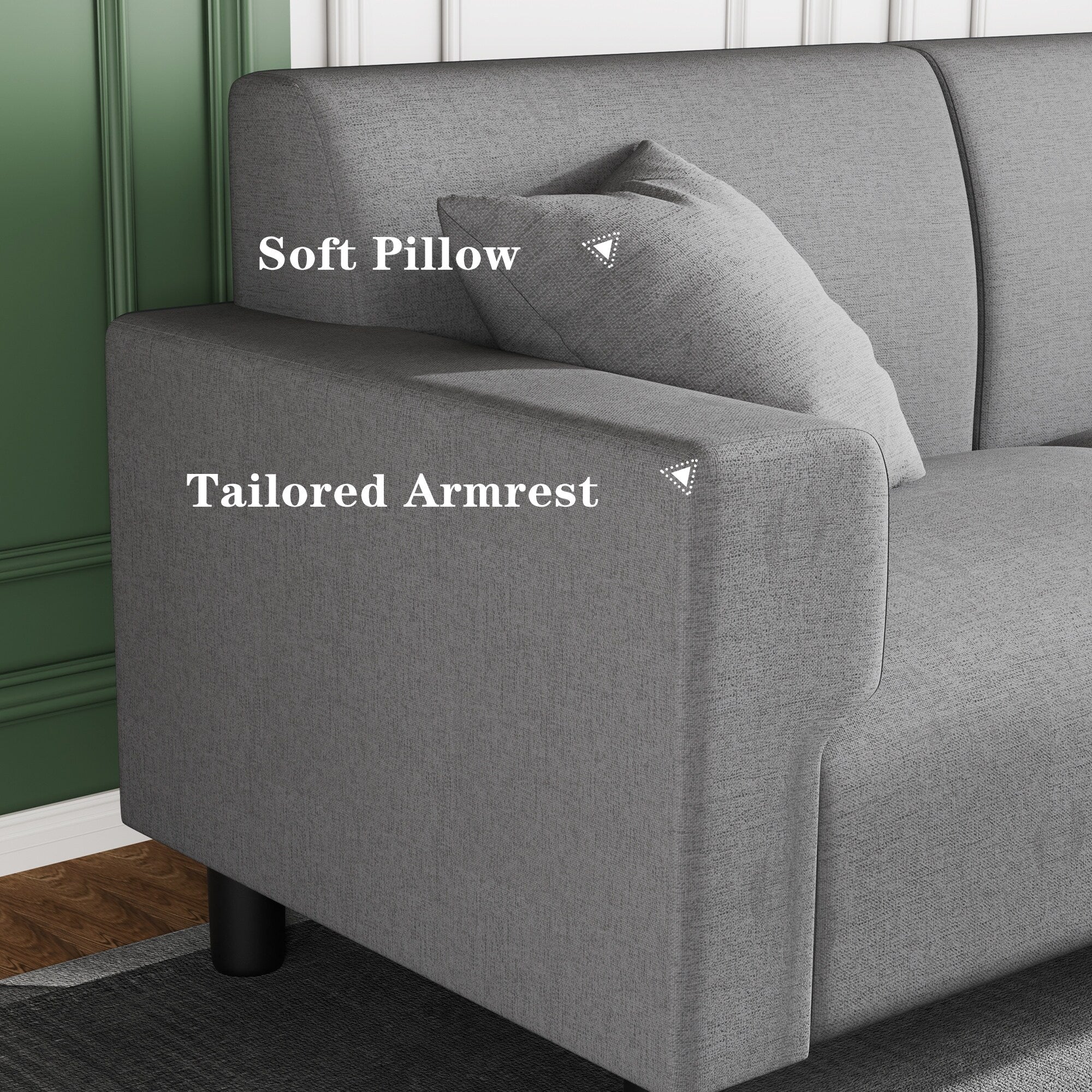Futzca 94'' Sofa Couch, Modern 3-Seater Sofa with Two Pillows