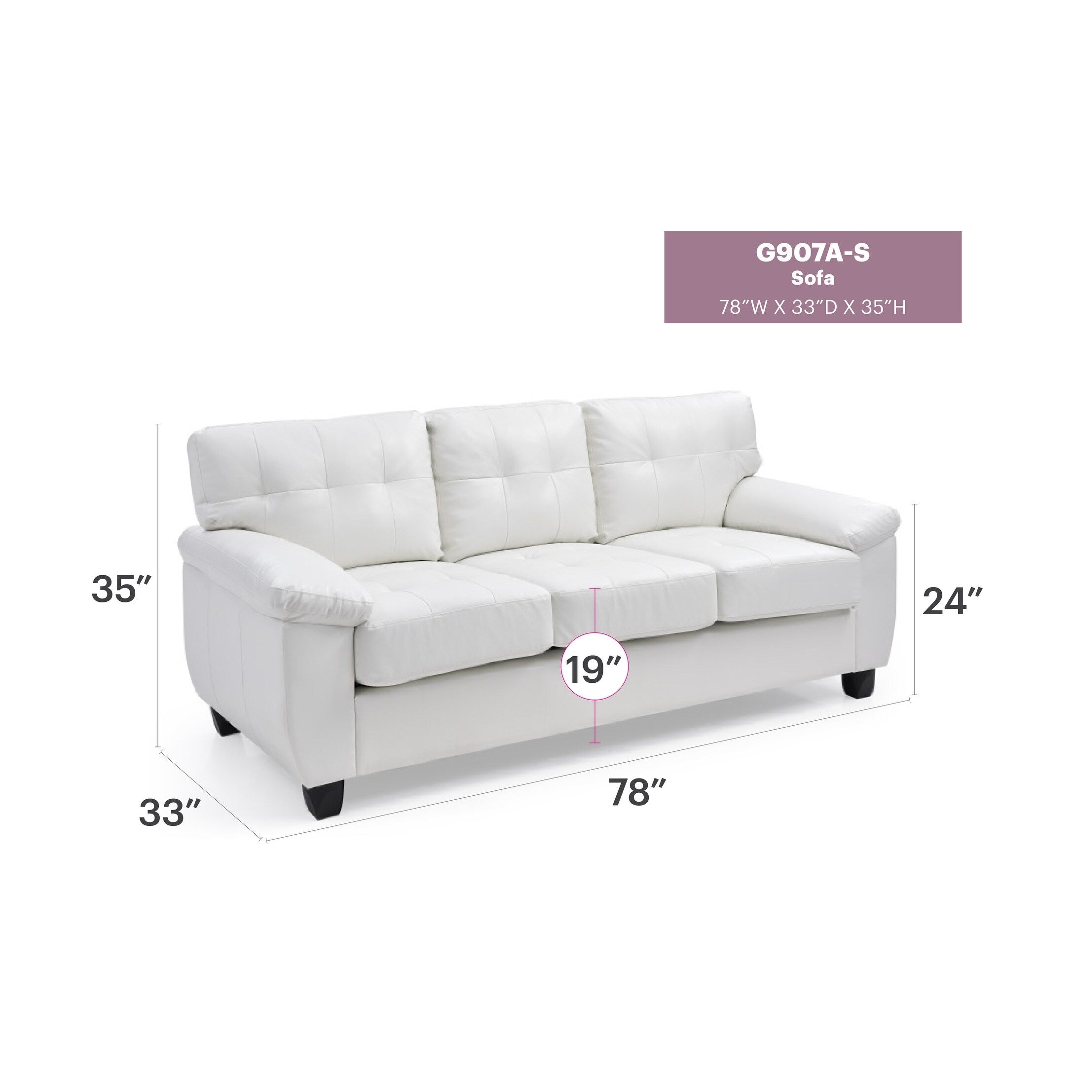 Gallant 78 in. W Flared Arm Faux Leather Straight Sofa - 33L x 78W x 35H