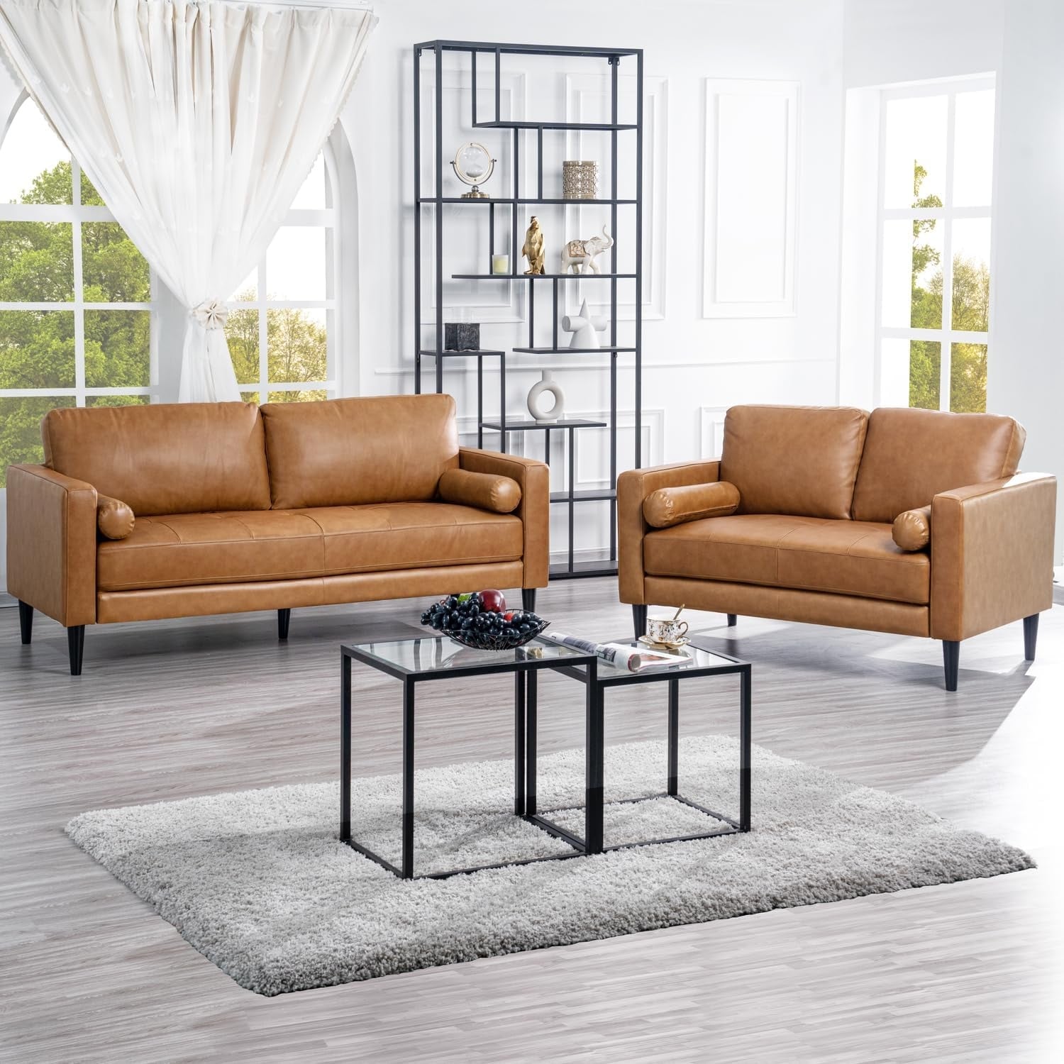Genuine Mid-Century Leather Sofa Couch for Living Room Luxury Couch Sofa Furniture for Home Office Bedroom