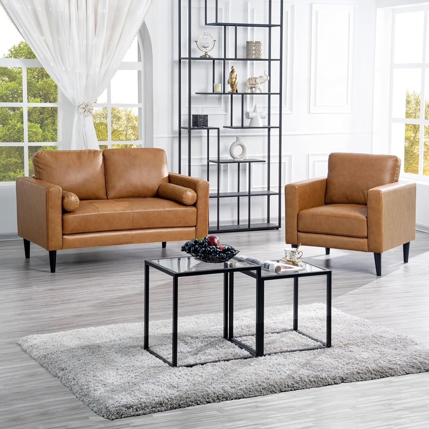 Genuine Mid-Century Leather Sofa Couch for Living Room Luxury Couch Sofa Furniture for Home Office Bedroom