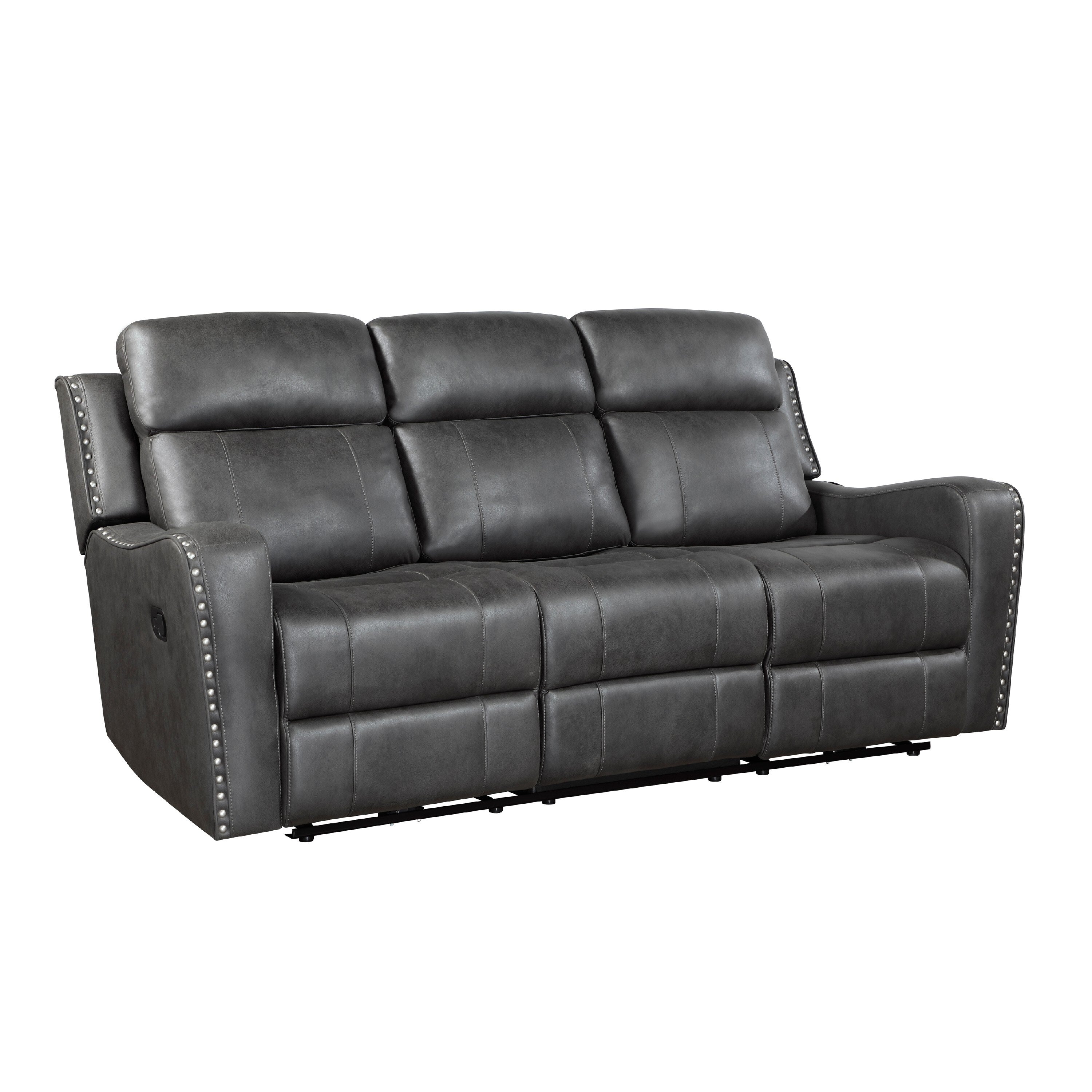 Gimo Dual Manual Recliner Sofa, Dark Gray Microfiber, 82 Inch