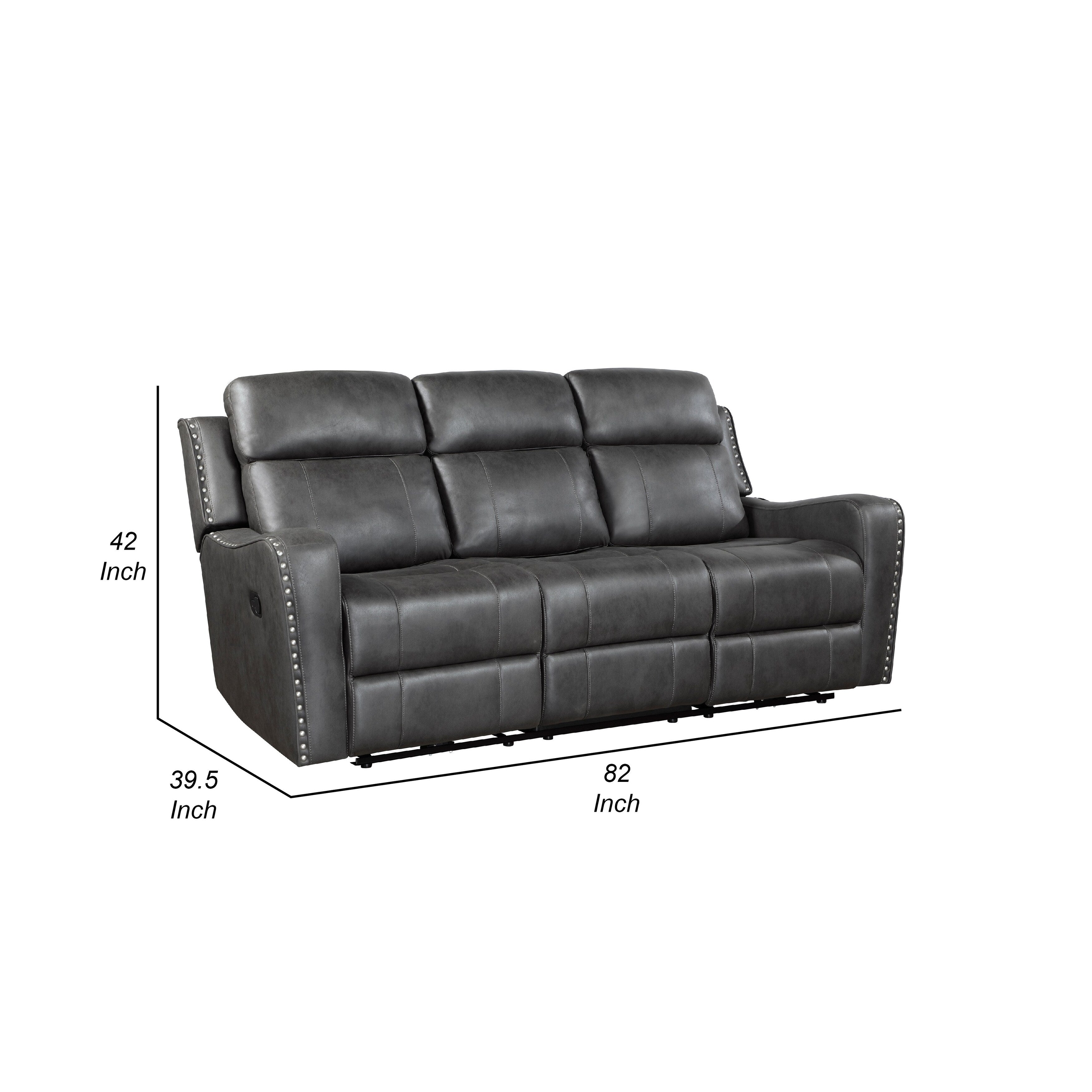 Gimo Dual Manual Recliner Sofa, Dark Gray Microfiber, 82 Inch