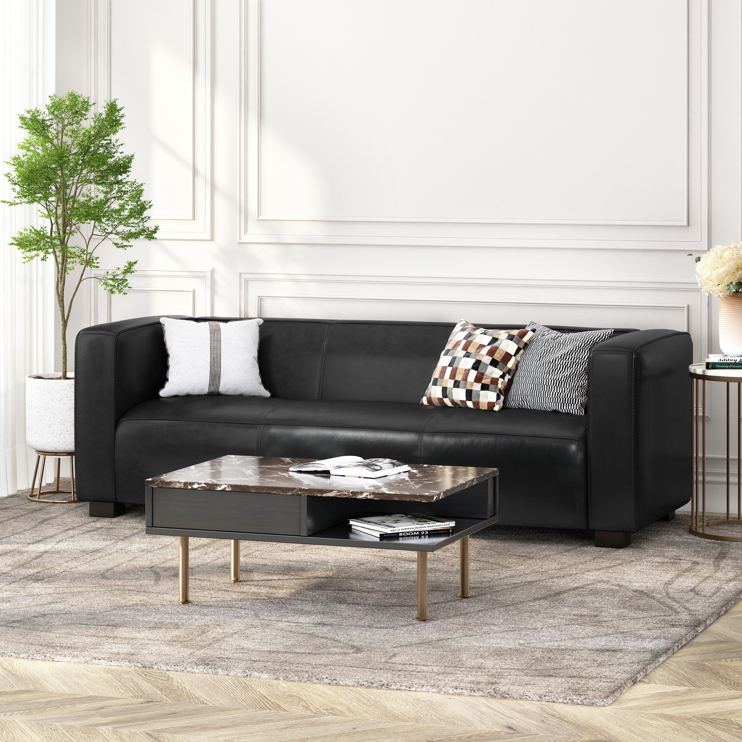 Goyette Faux Leather 3 Seater Sofa by Christopher Knight Home